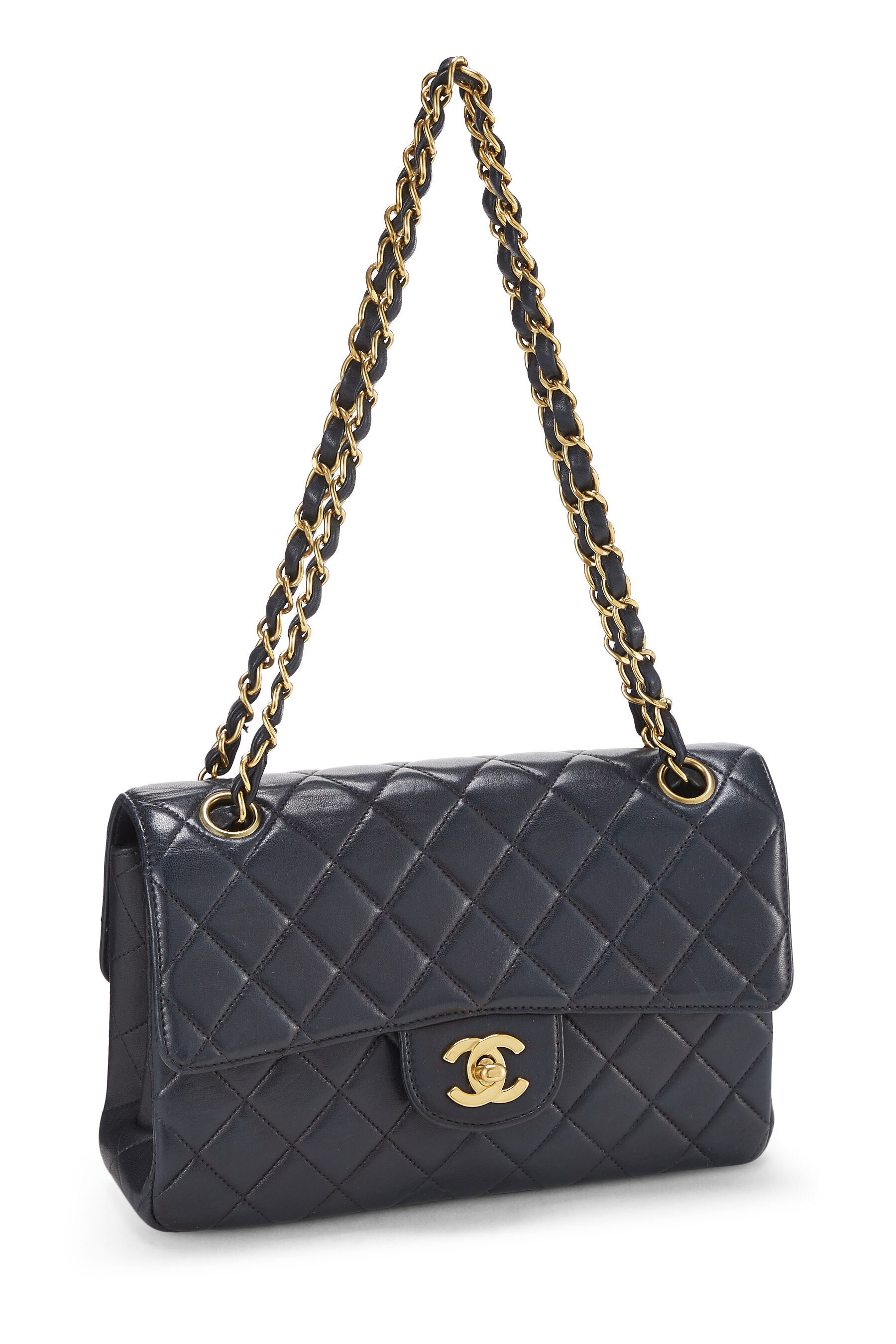 Chanel - Navy Quilted Lambskin Double Sided Flap Small