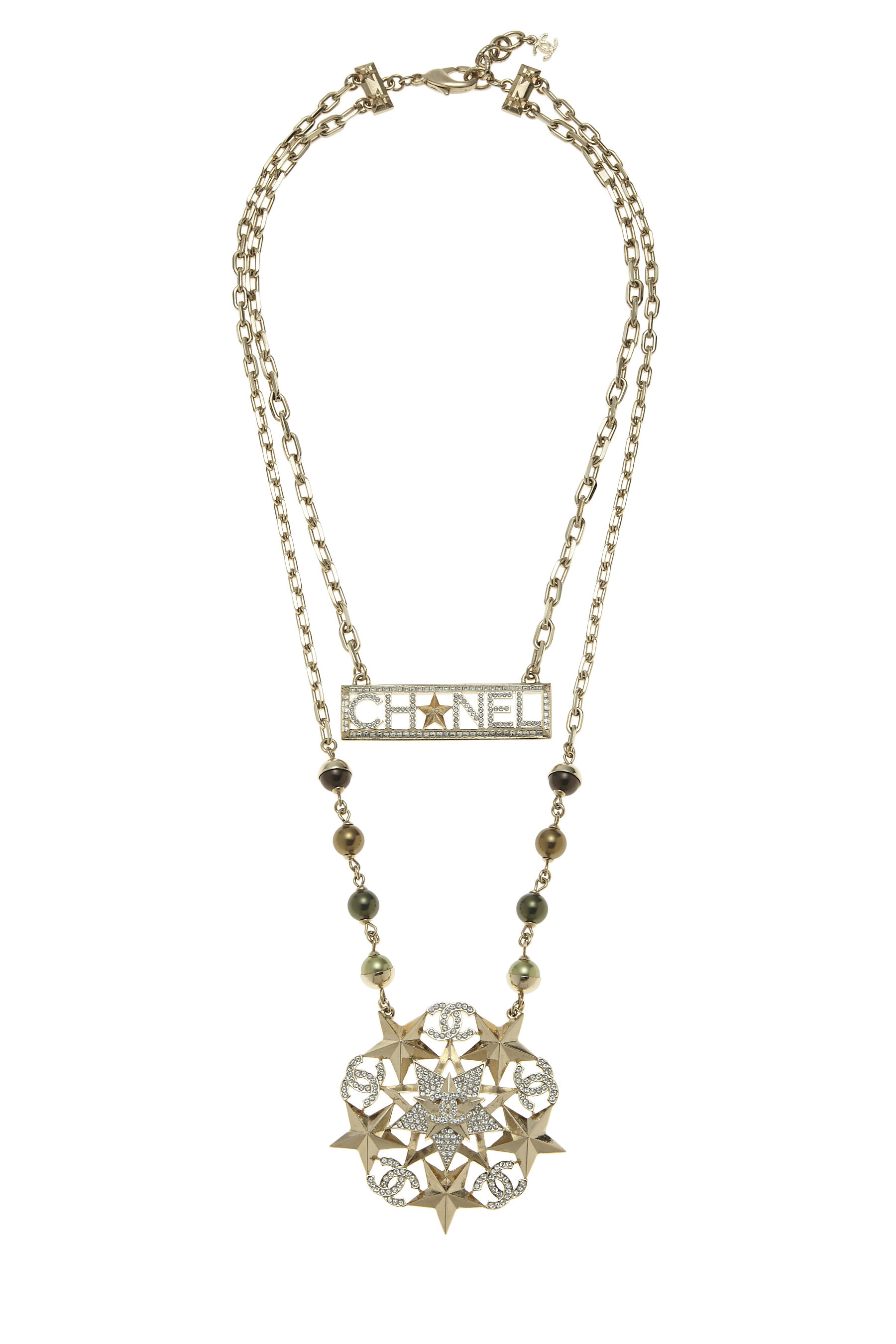 Shop Chanel Gold & Crystal 'CC' Star Layered Necklace | WGACA