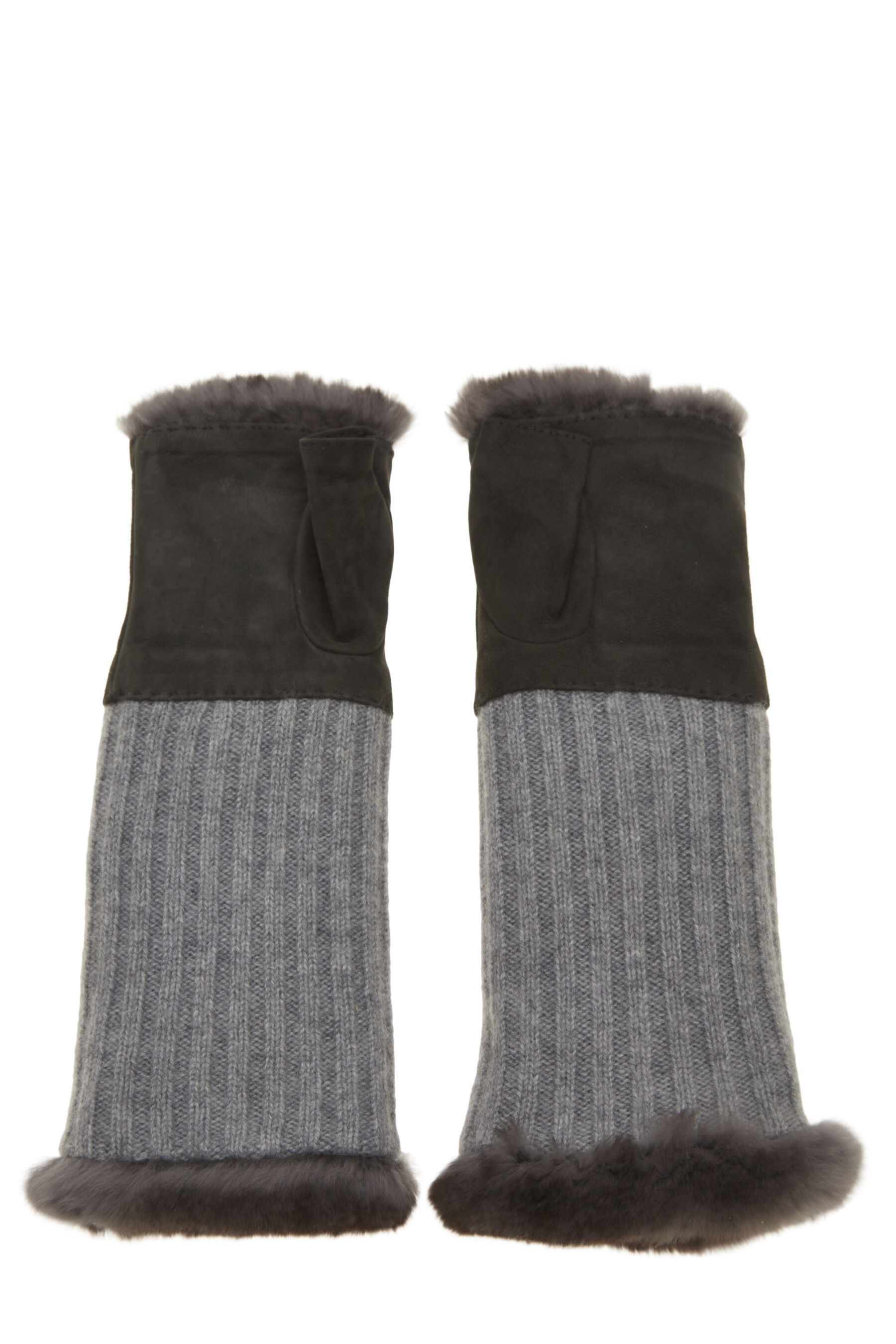 Chanel Grey Fur-Trimmed Fingerless Gloves Q6A2SAACEB001