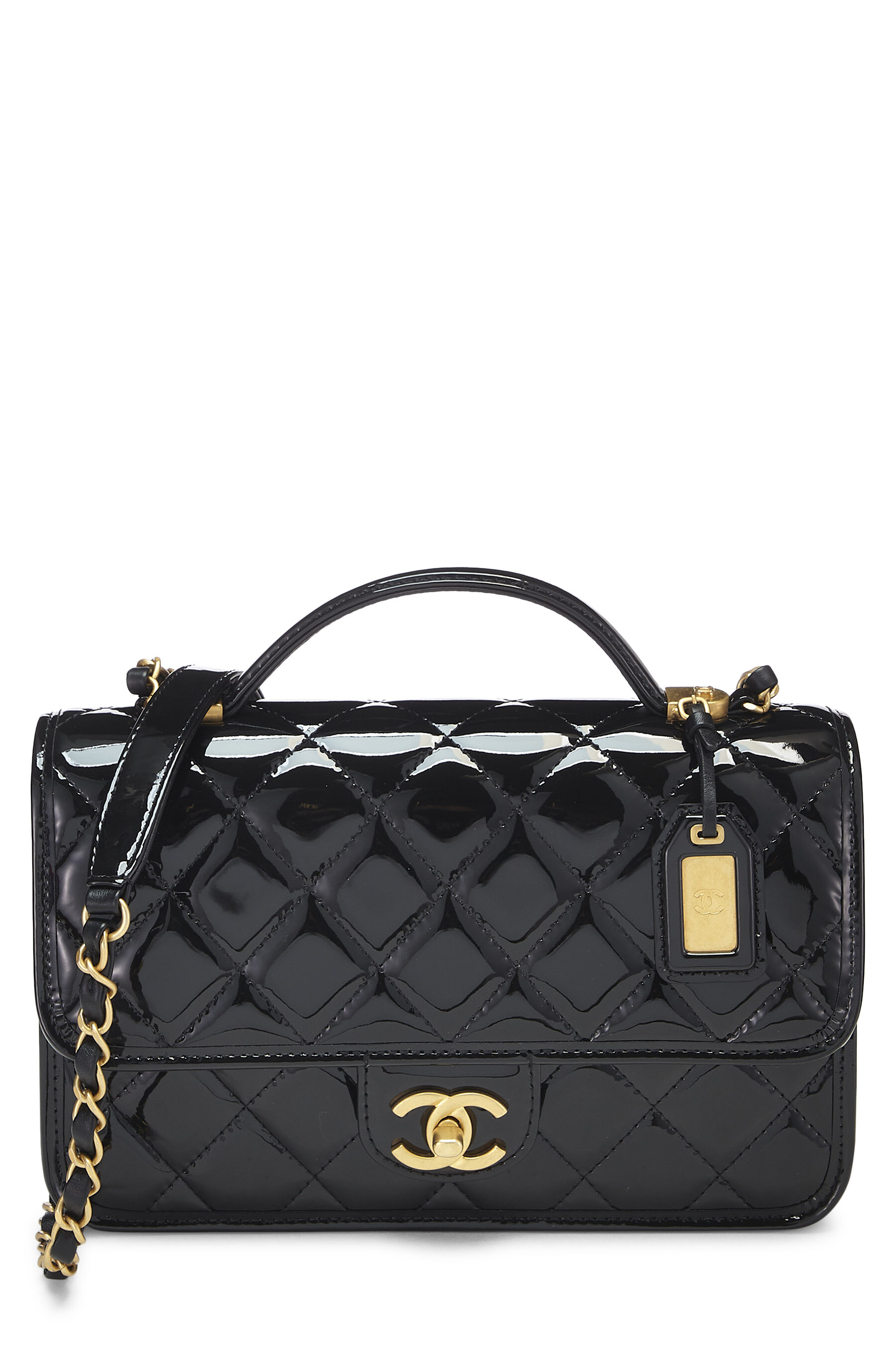 Chanel School Memory Top Handle Flap Bag Quilted Caviar Small