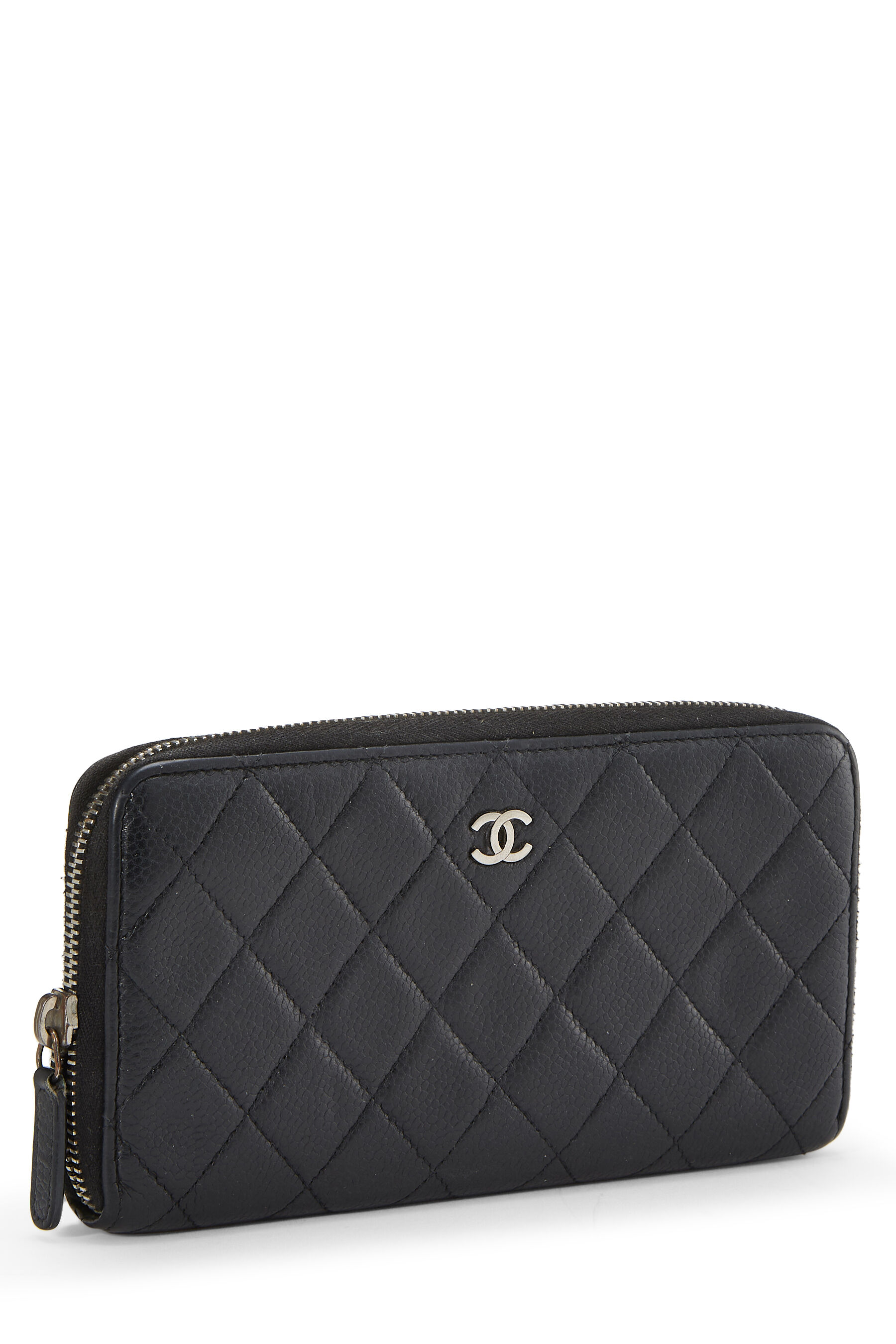 Chanel So Black Quilted Caviar Zip-around Coin Purse Wallet Leather  ref.623137 - Joli Closet