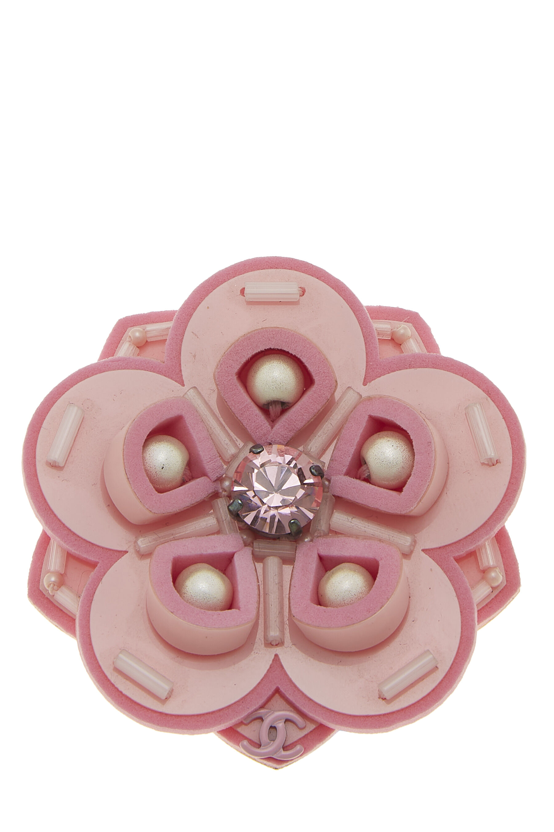 Chanel - Pink Plastic Camellia Brooch