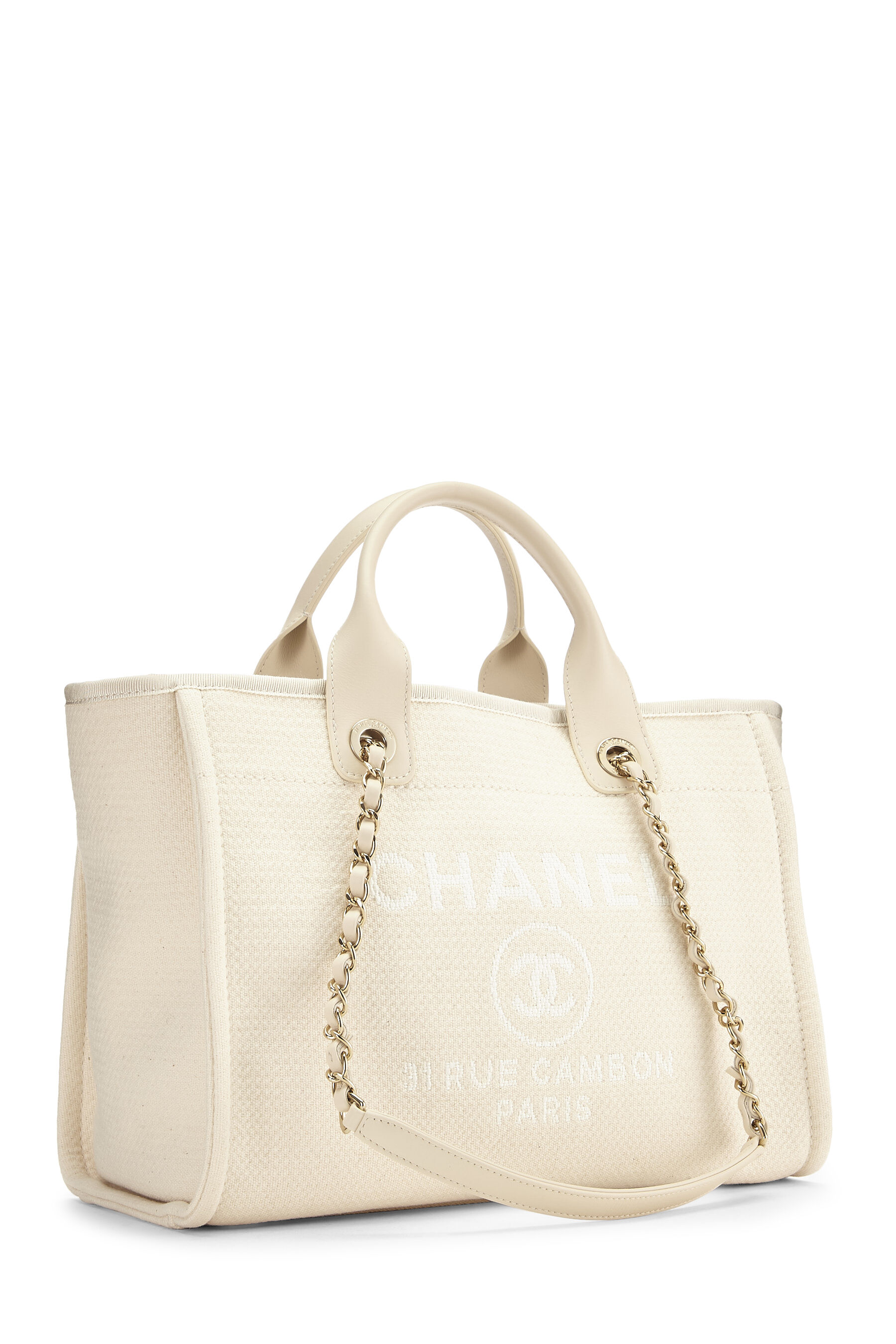 chanel white canvas tote bag