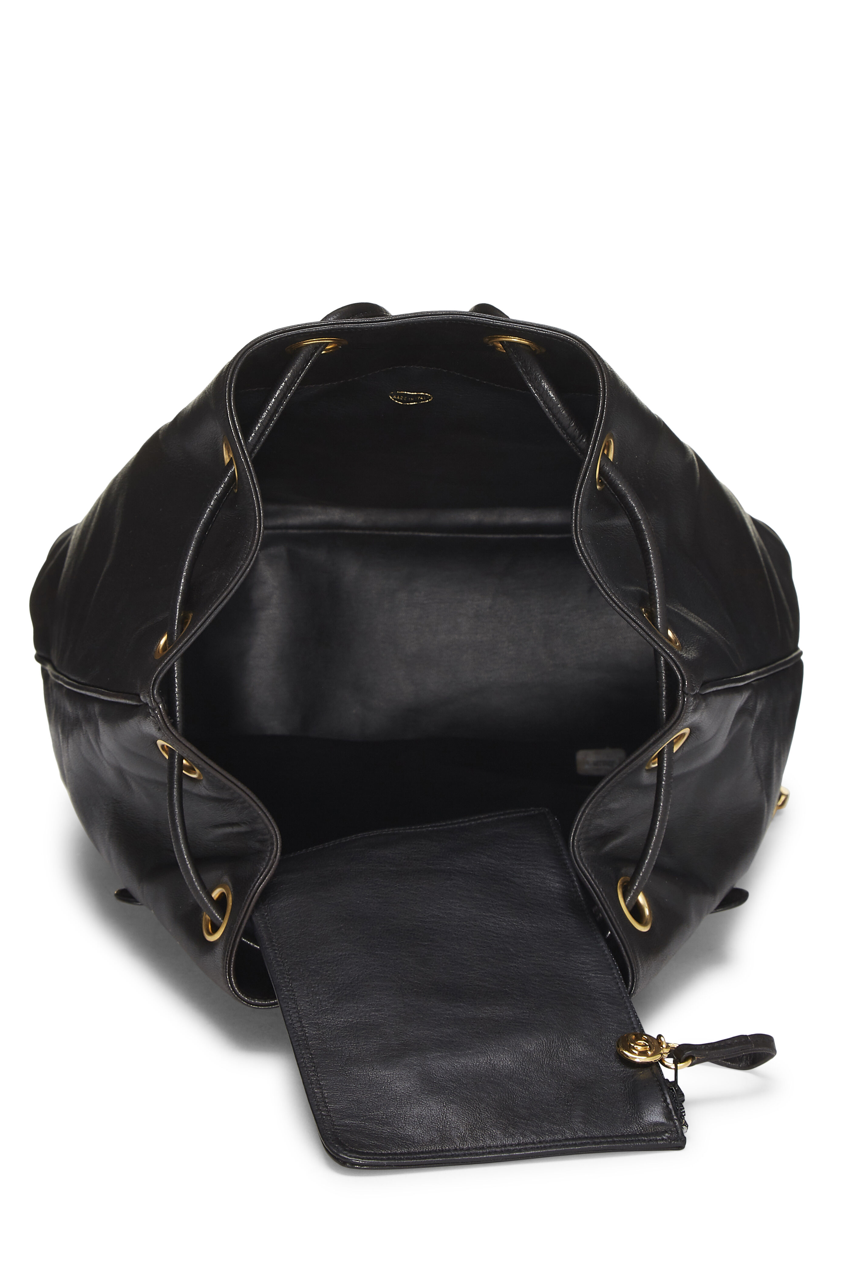 CHANEL Lambskin Bucket Chain Drawstring Bag Black 1214394