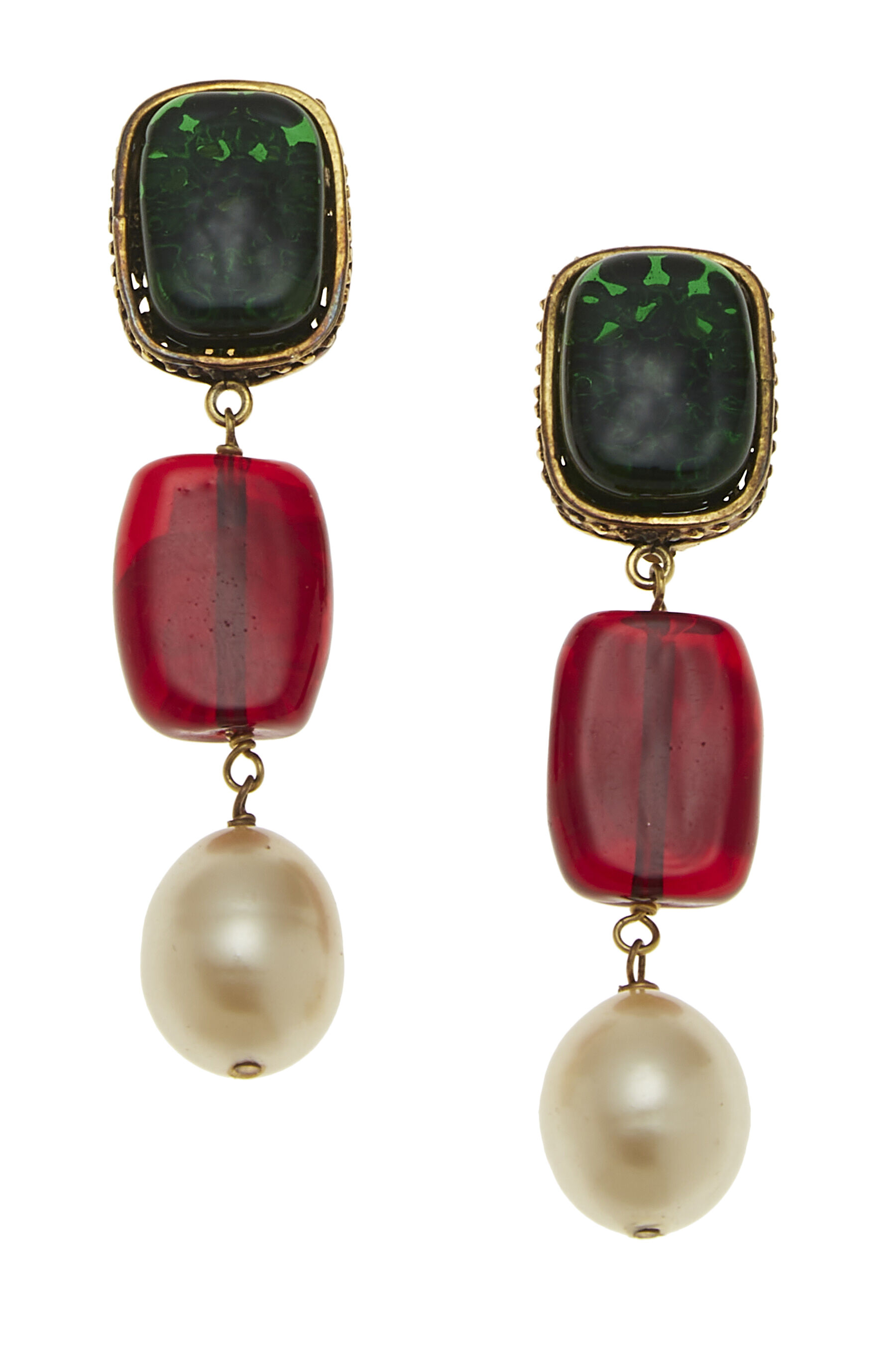 Chanel - Multicolor Gripoix & Faux Pearl Dangle Earrings