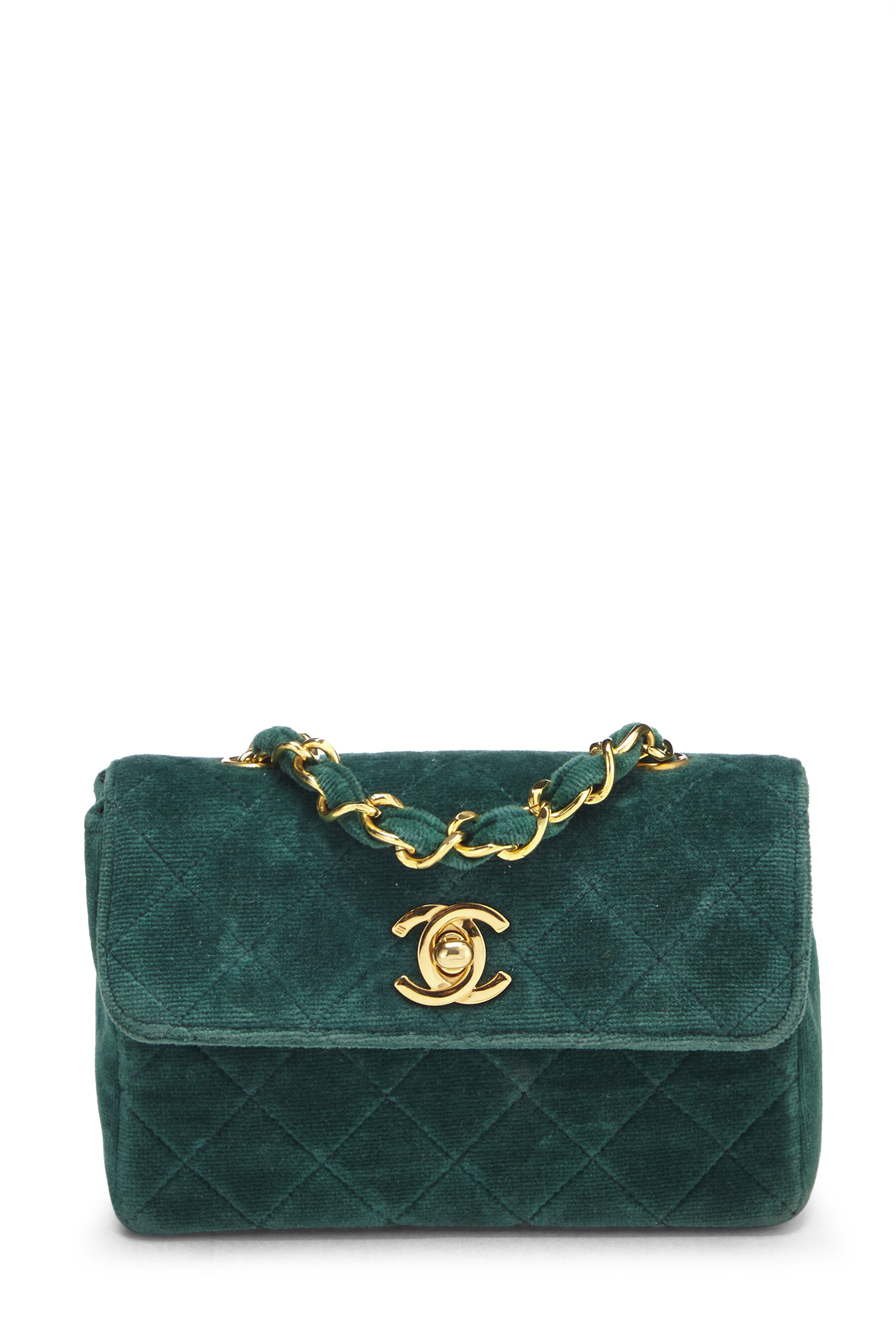 Chanel Green Quilted Velvet Half Flap Micro