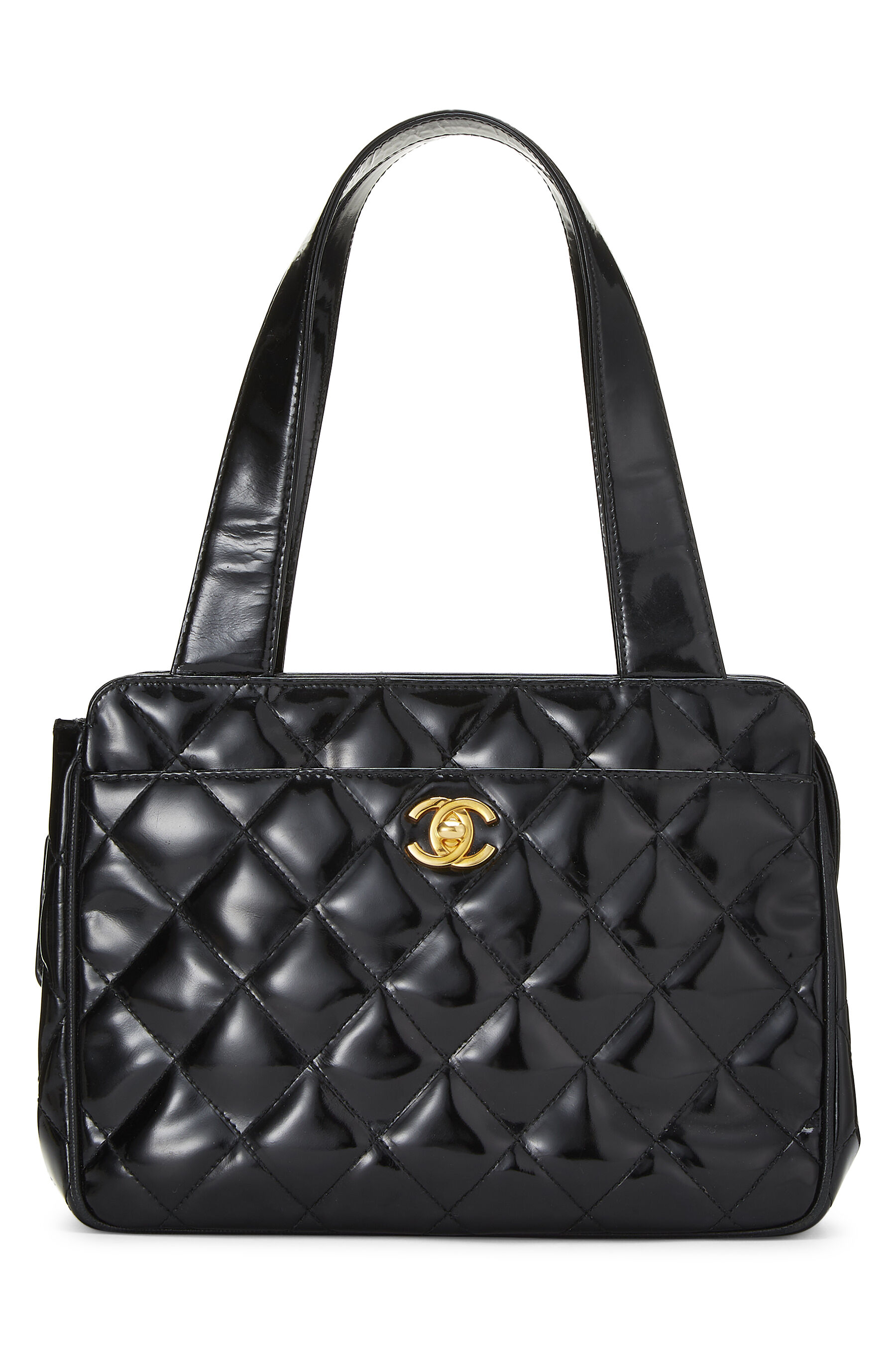 Chanel - Black Quilted Patent Leather Handbag Small