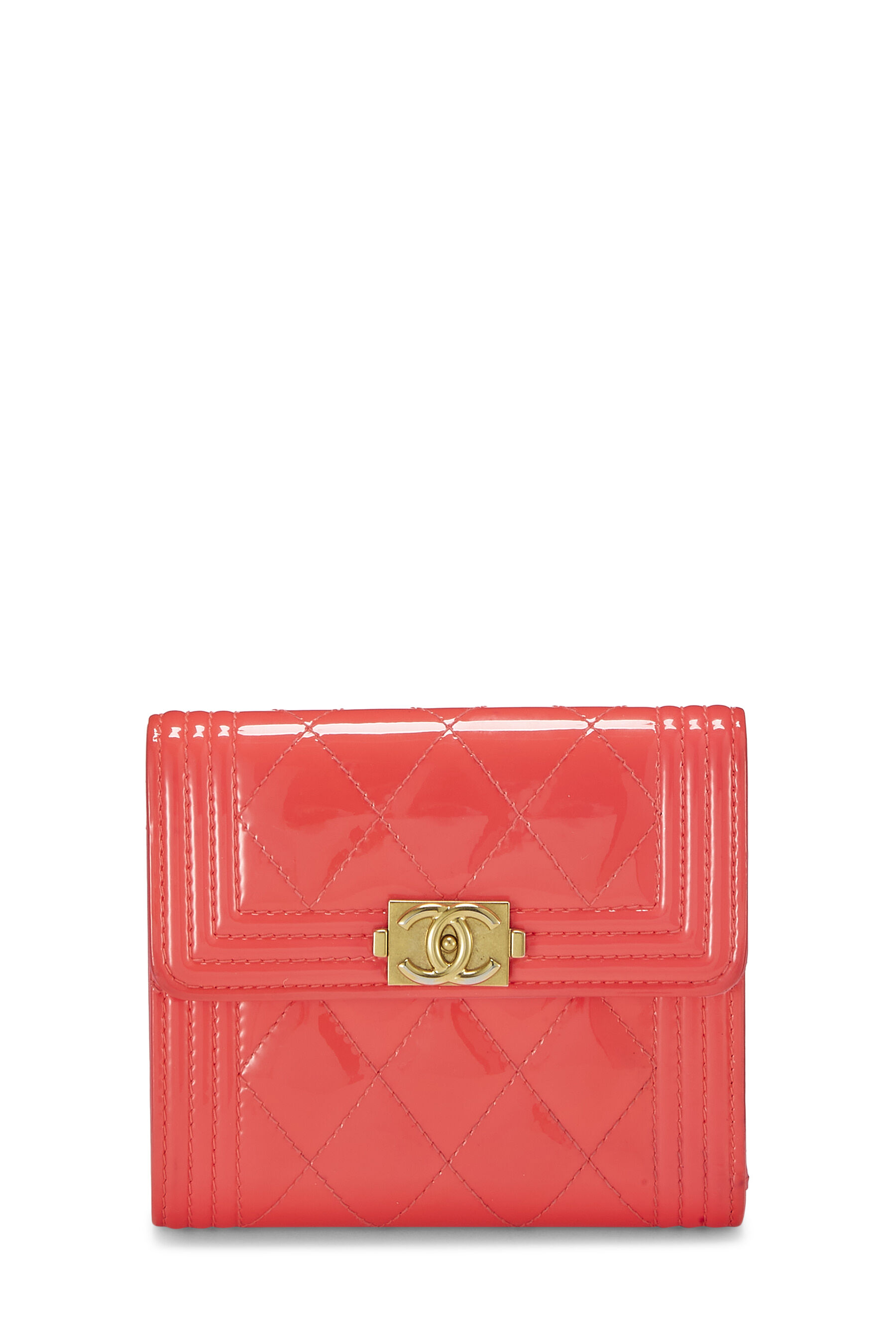 Chanel - Pink Quilted Patent Leather Boy Wallet