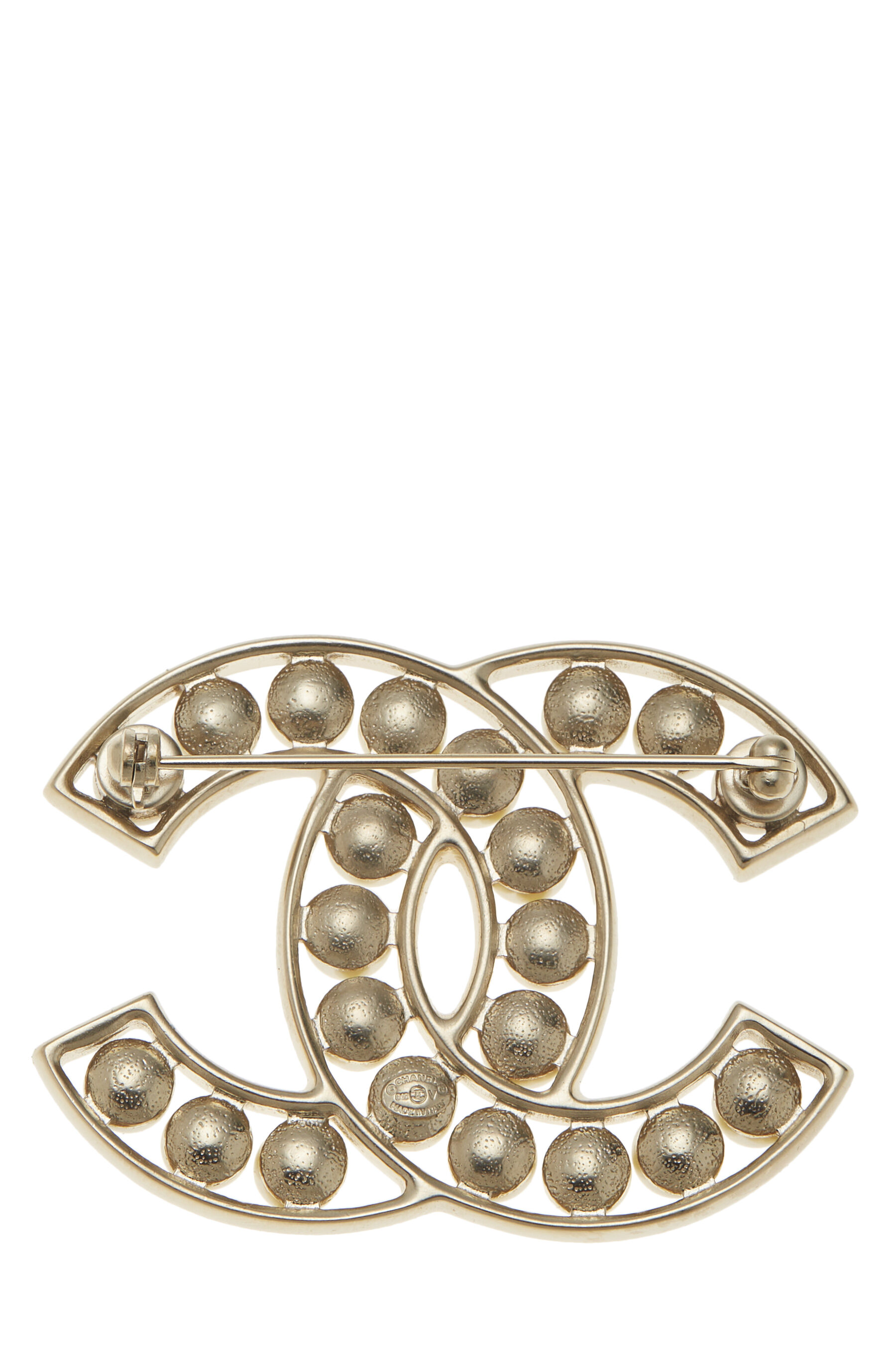 Chanel - Gold & Faux Pearl 'CC' Pin