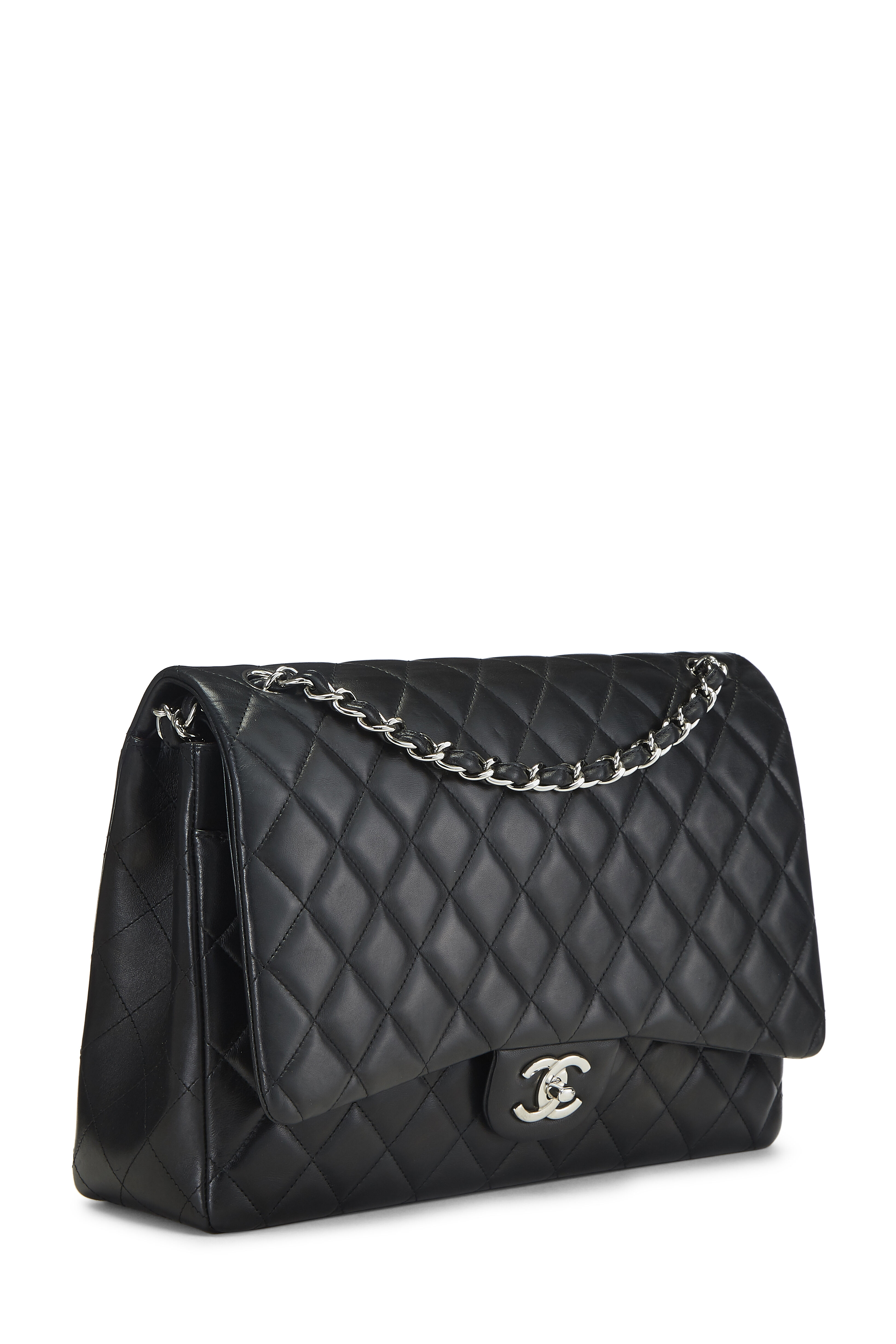 Chanel - Black Quilted Lambskin New Classic Double Flap Maxi