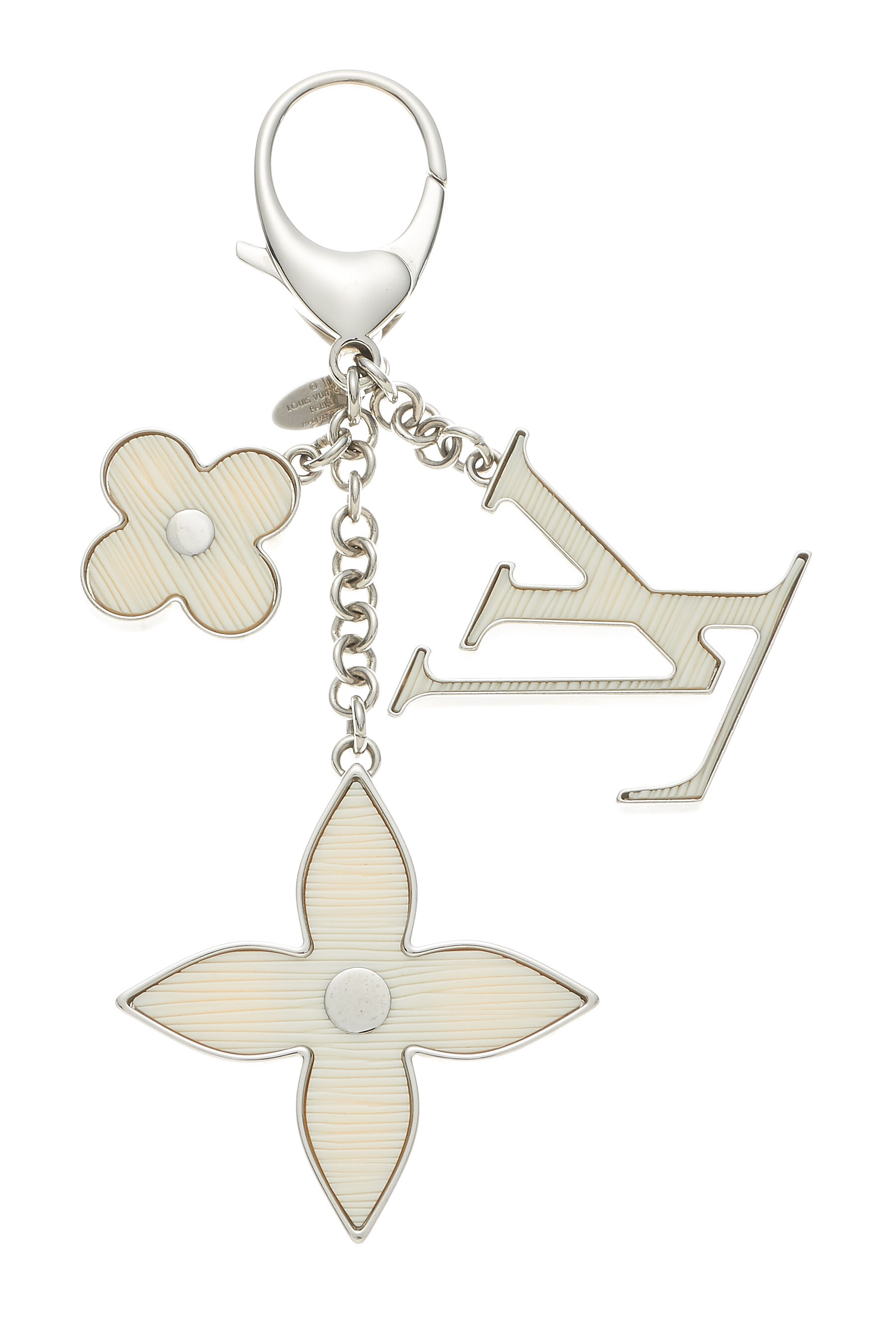 LOUIS VUITTON Fleur de Monogram Keychain Bag Charm Black epi Flower LV  Silver
