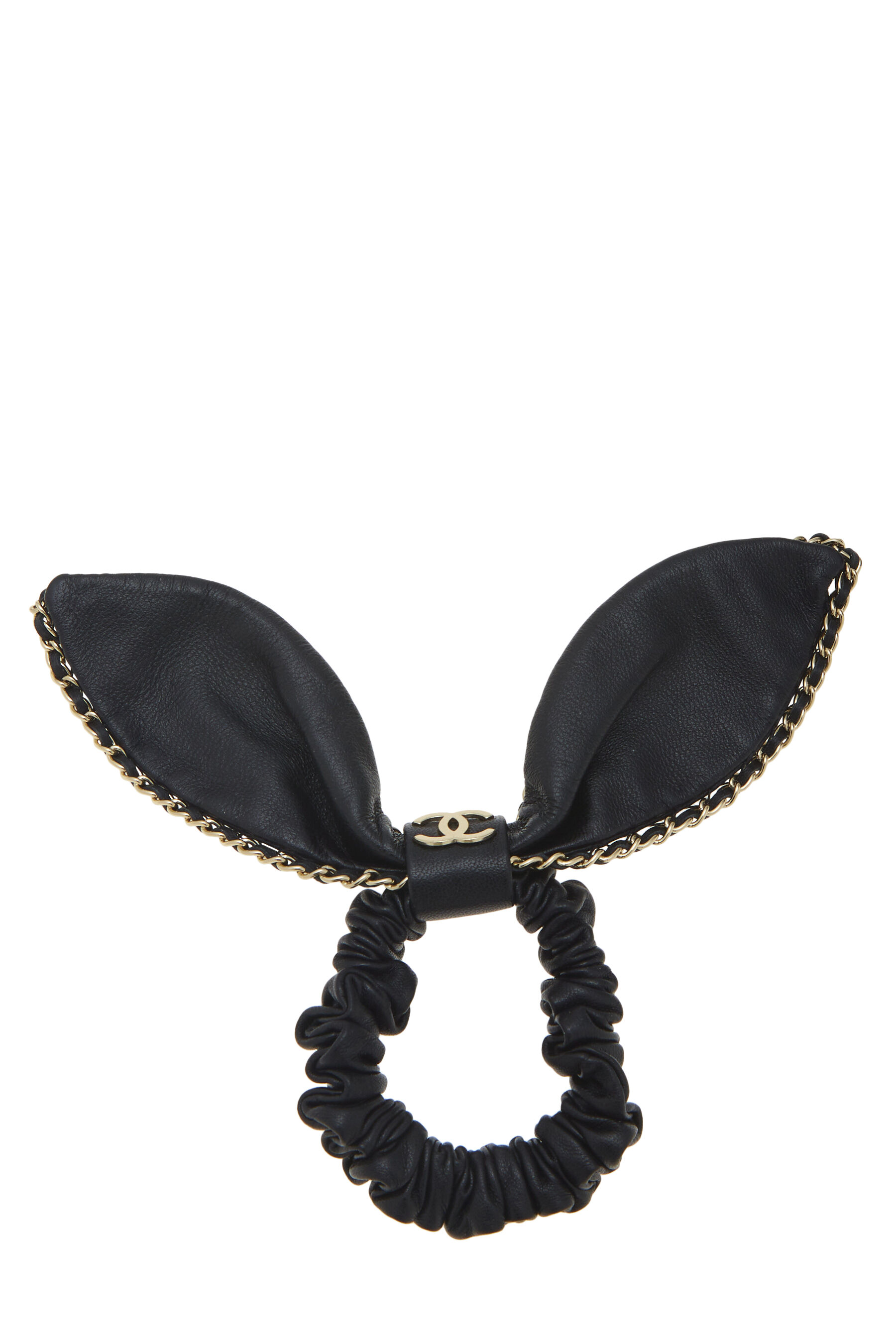 Chanel - Black Lambskin & Gold Chain Hair Bow Tie
