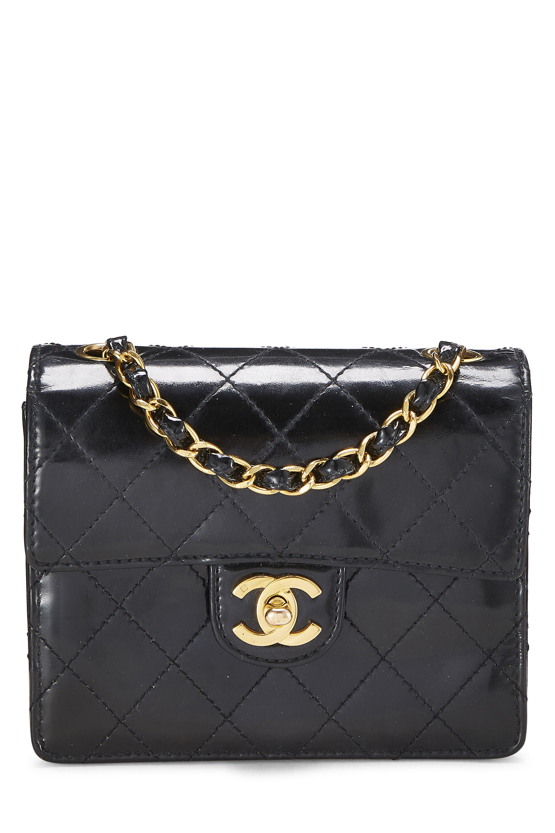 Chanel - Black Quilted Patent Leather Classic Square Flap Mini