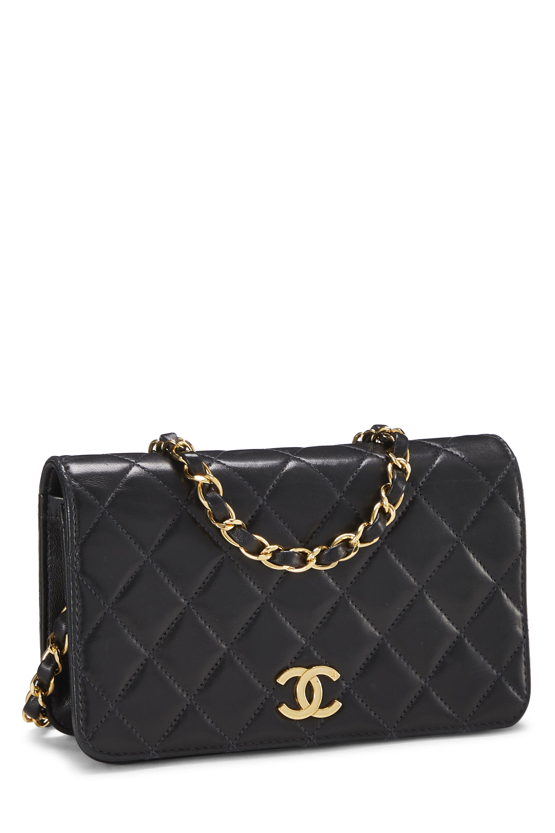 Chanel - Black Quilted Lambskin Snap Full Flap Mini