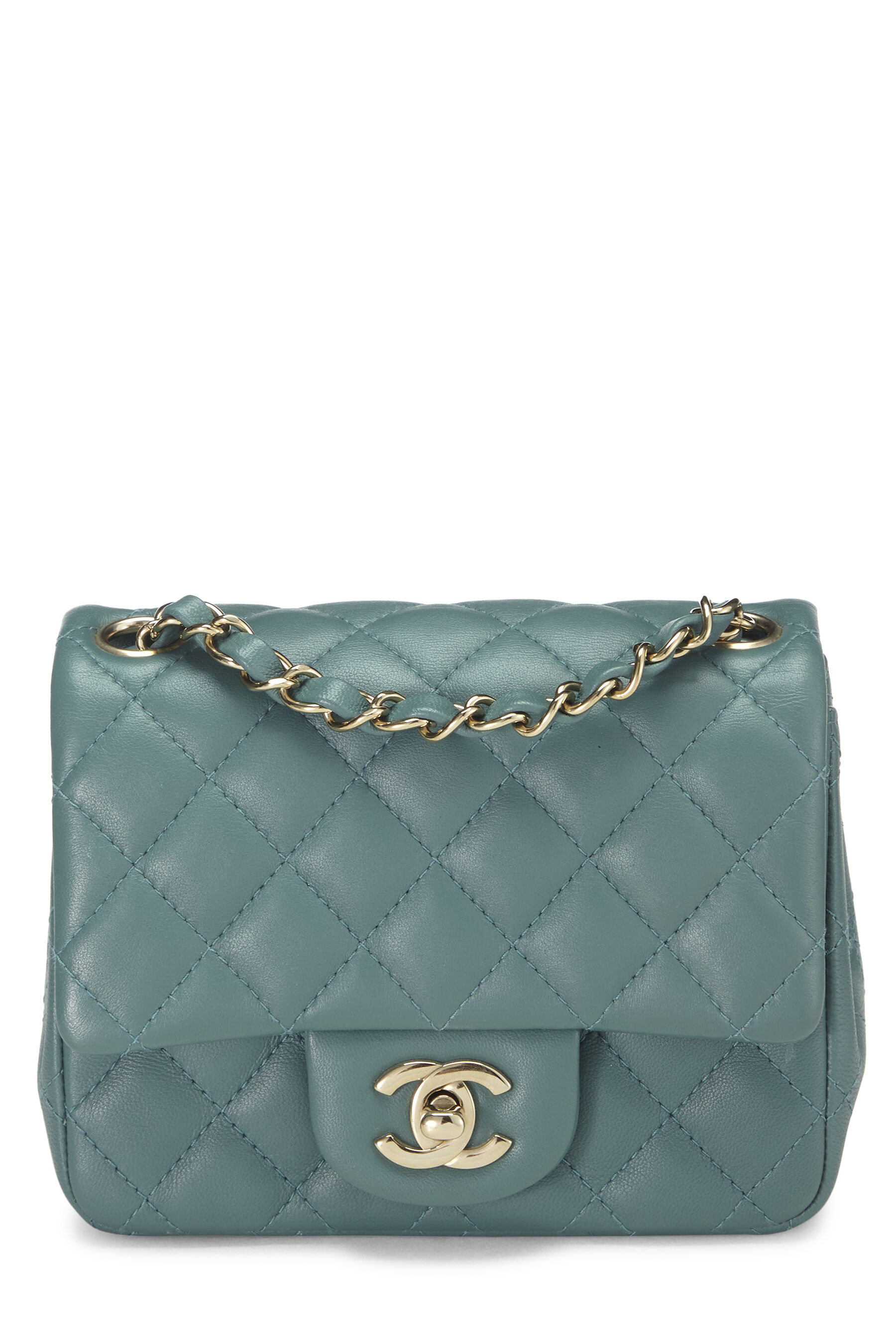Chanel - Green Quilted Lambskin Classic Square Flap Mini