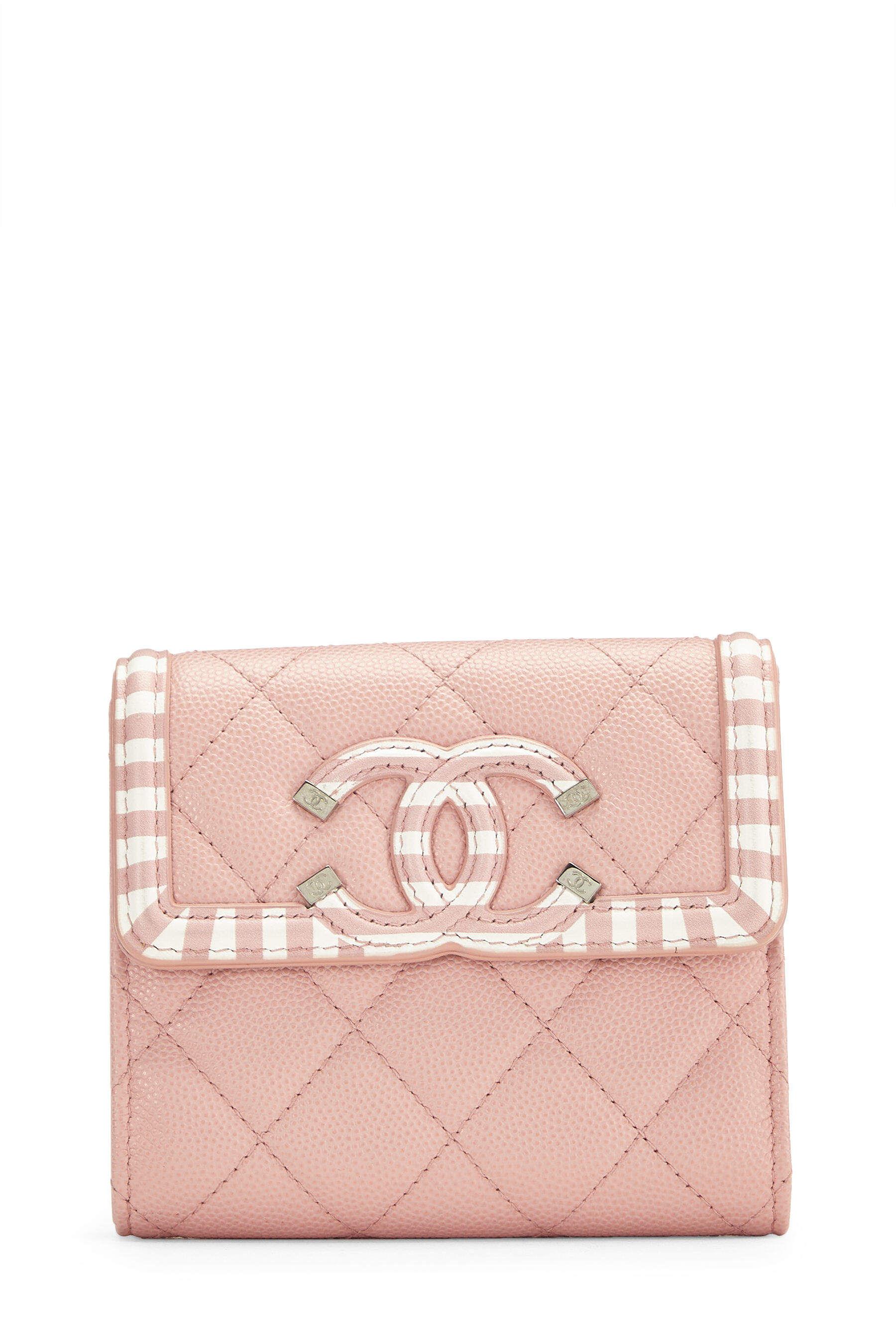Chanel Pink Caviar Compact Wallet On Chain Leather ref.614158