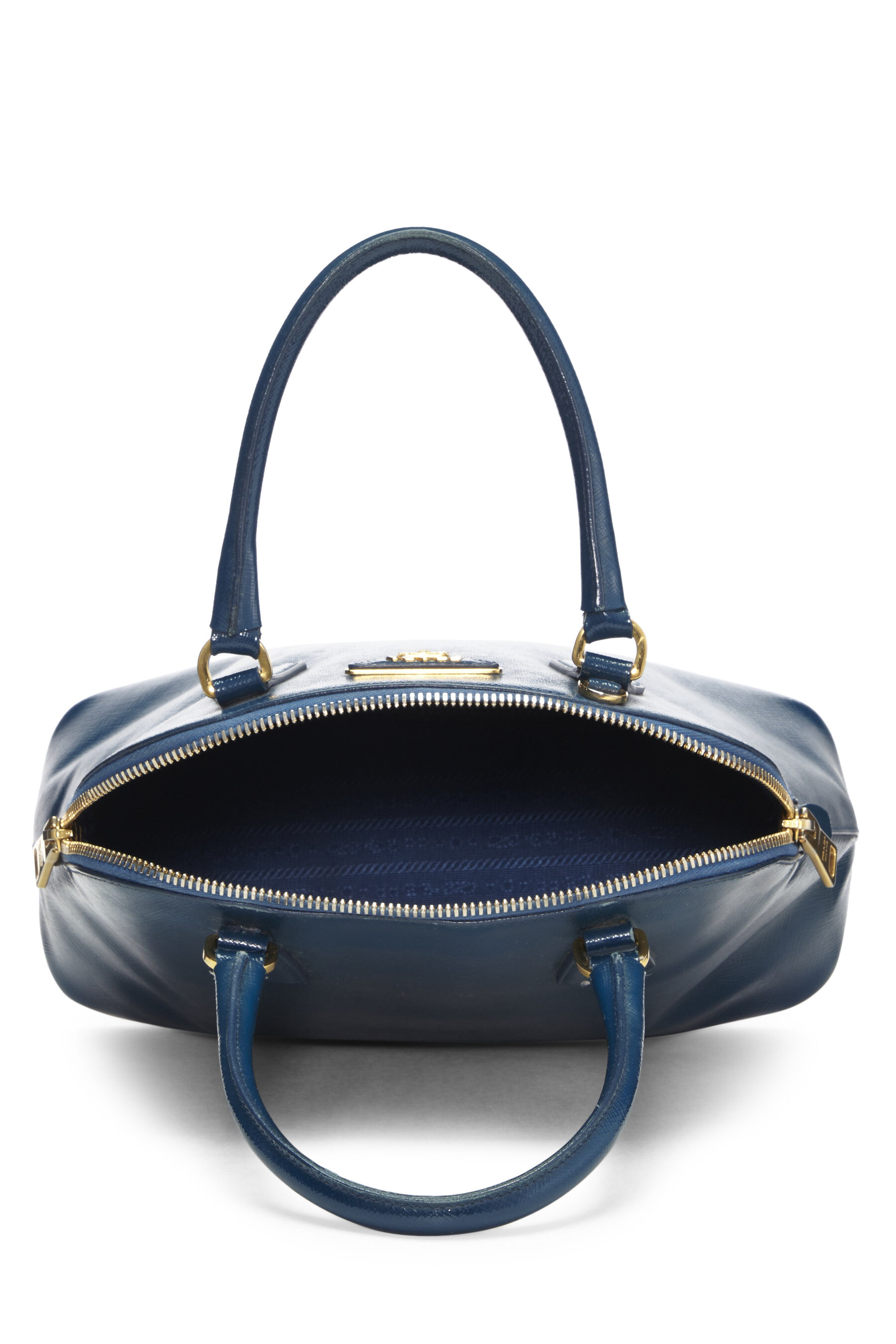 Prada, Bags, Prada Pattina Saffiano Vernice Small Ink Blue Patent Leather  Shoulder Bag