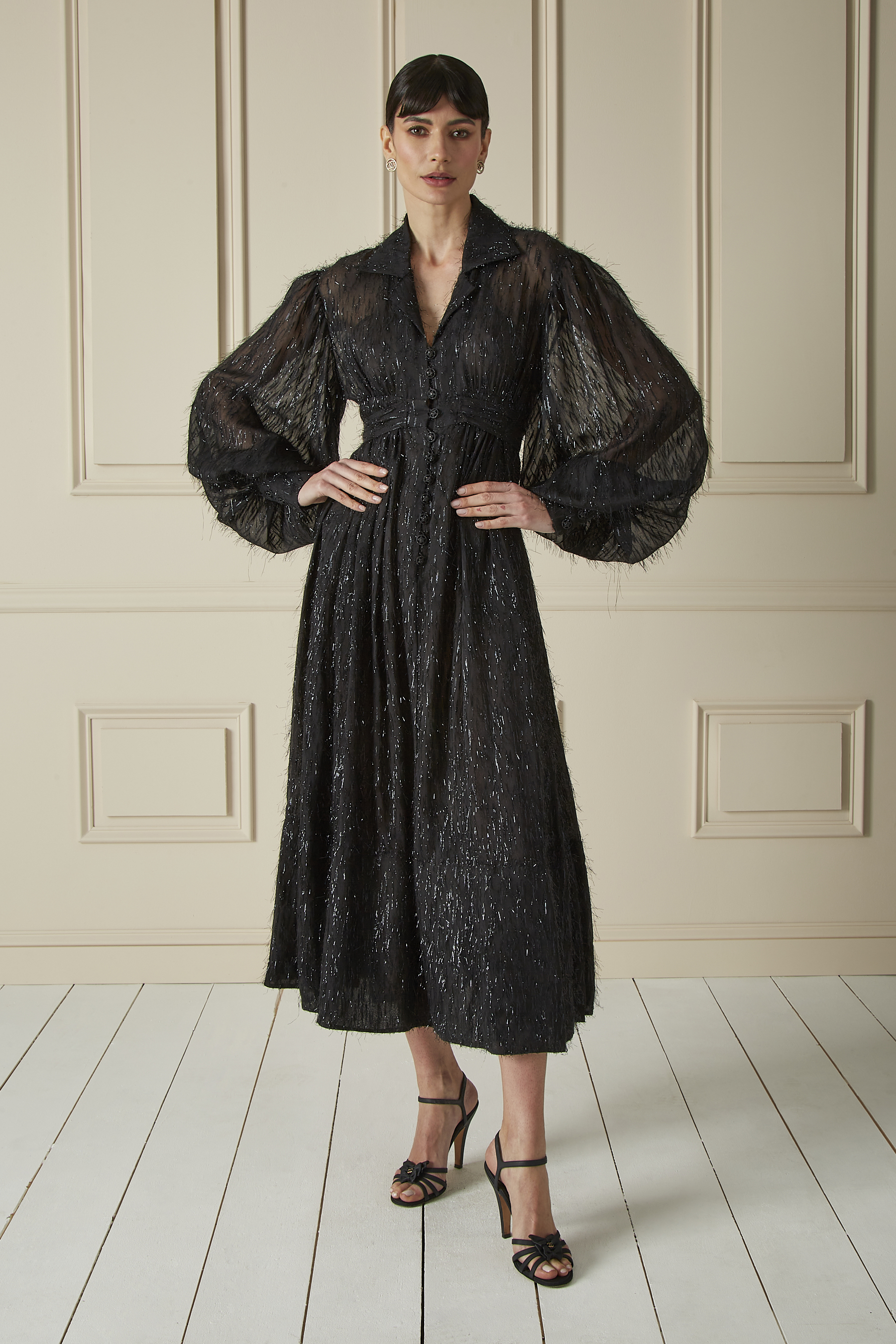 Silk Lurex Bow Maxi Dress