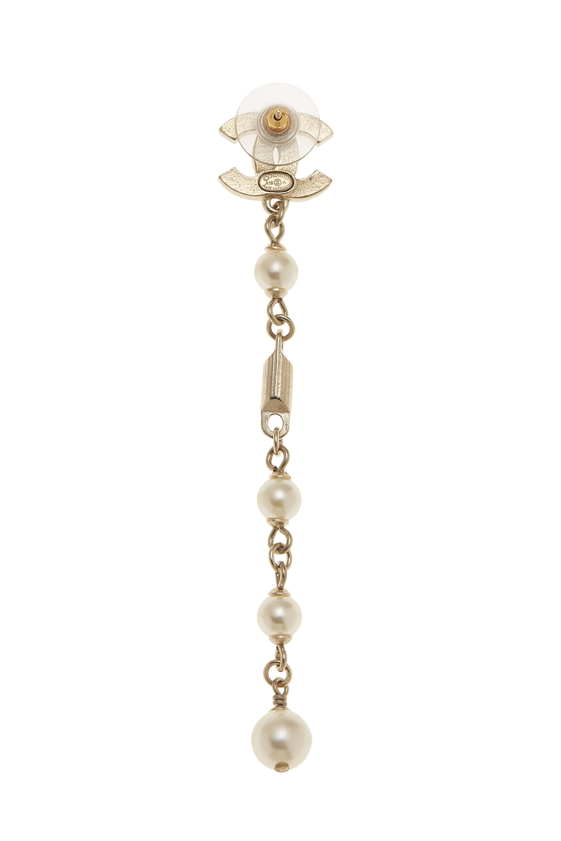 Chanel Gold & Faux Pearl Dangle Flap Bag Earrings Small Q6J4MG17DH000
