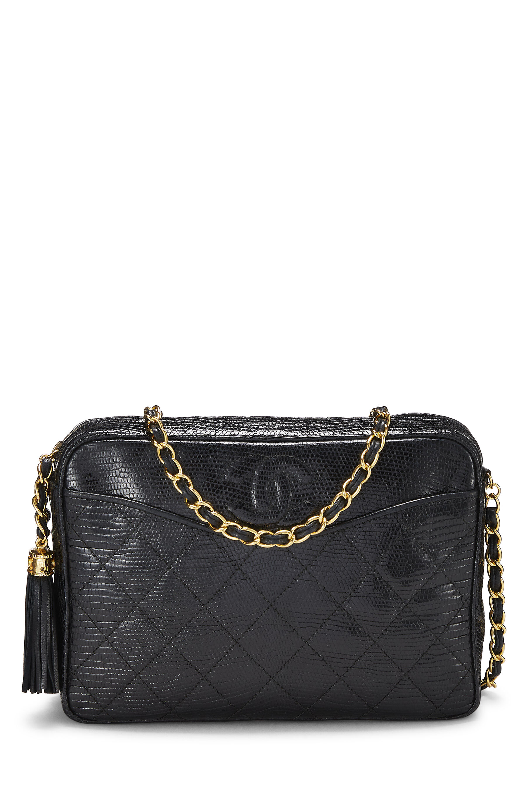 Chanel - Black Quilted Lizard Pocket Camera Bag Medium