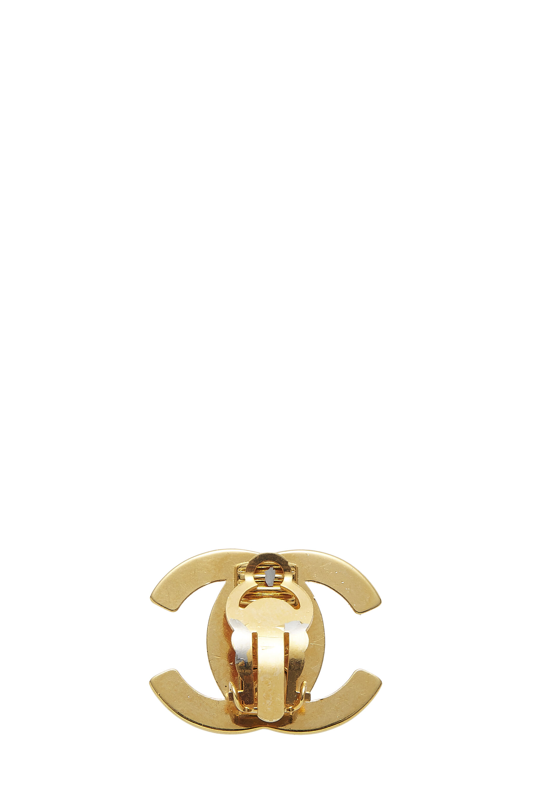 Chanel - Gold Crystal 'CC' Turnlock Earrings Large