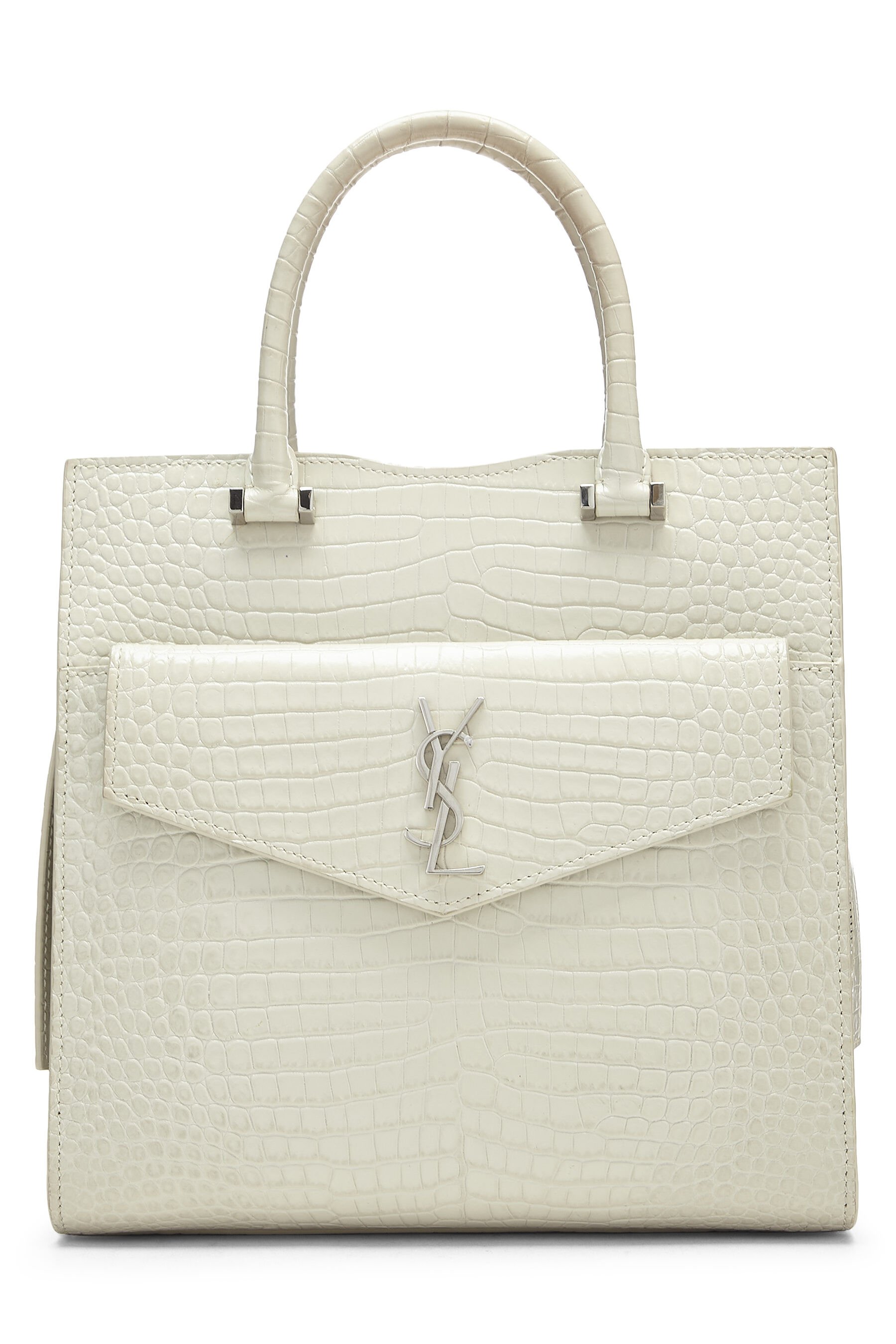 YSL White Embossed Uptown Tote Small QTB2JLILWH000