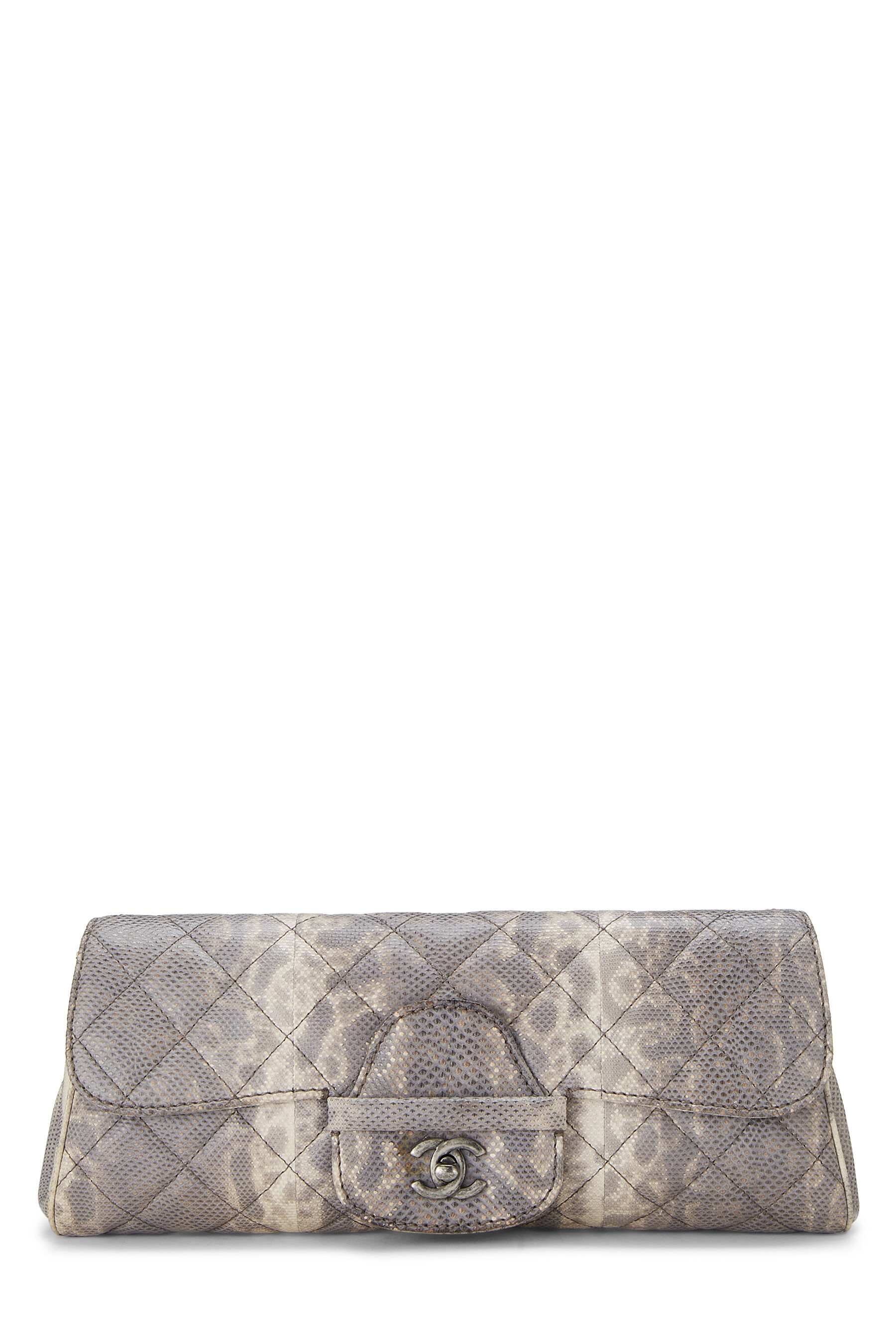 Chanel - Grey Embossed Snakeskin Quilted Clutch