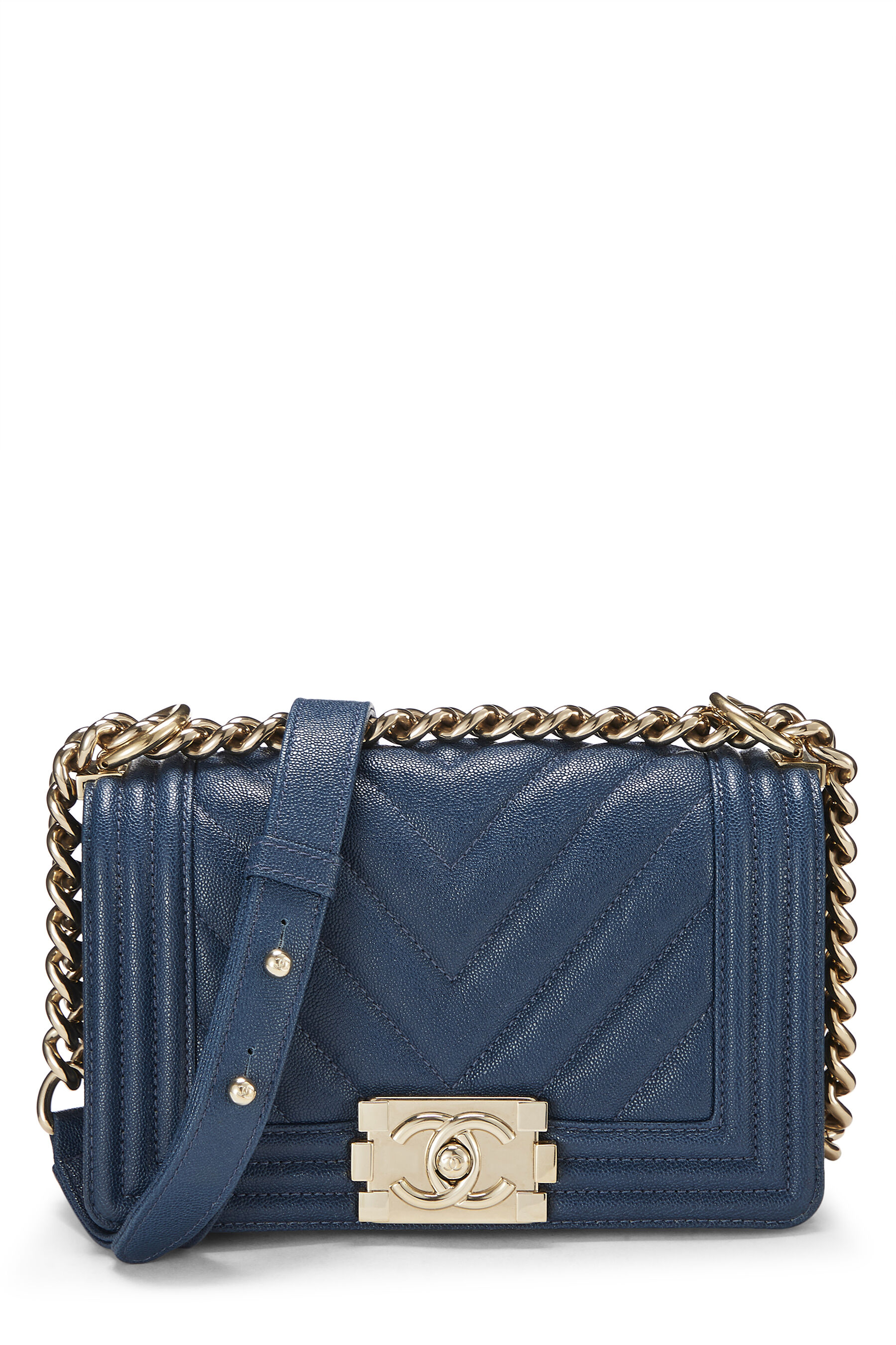 Chanel - Blue Chevron Caviar Boy Bag Small