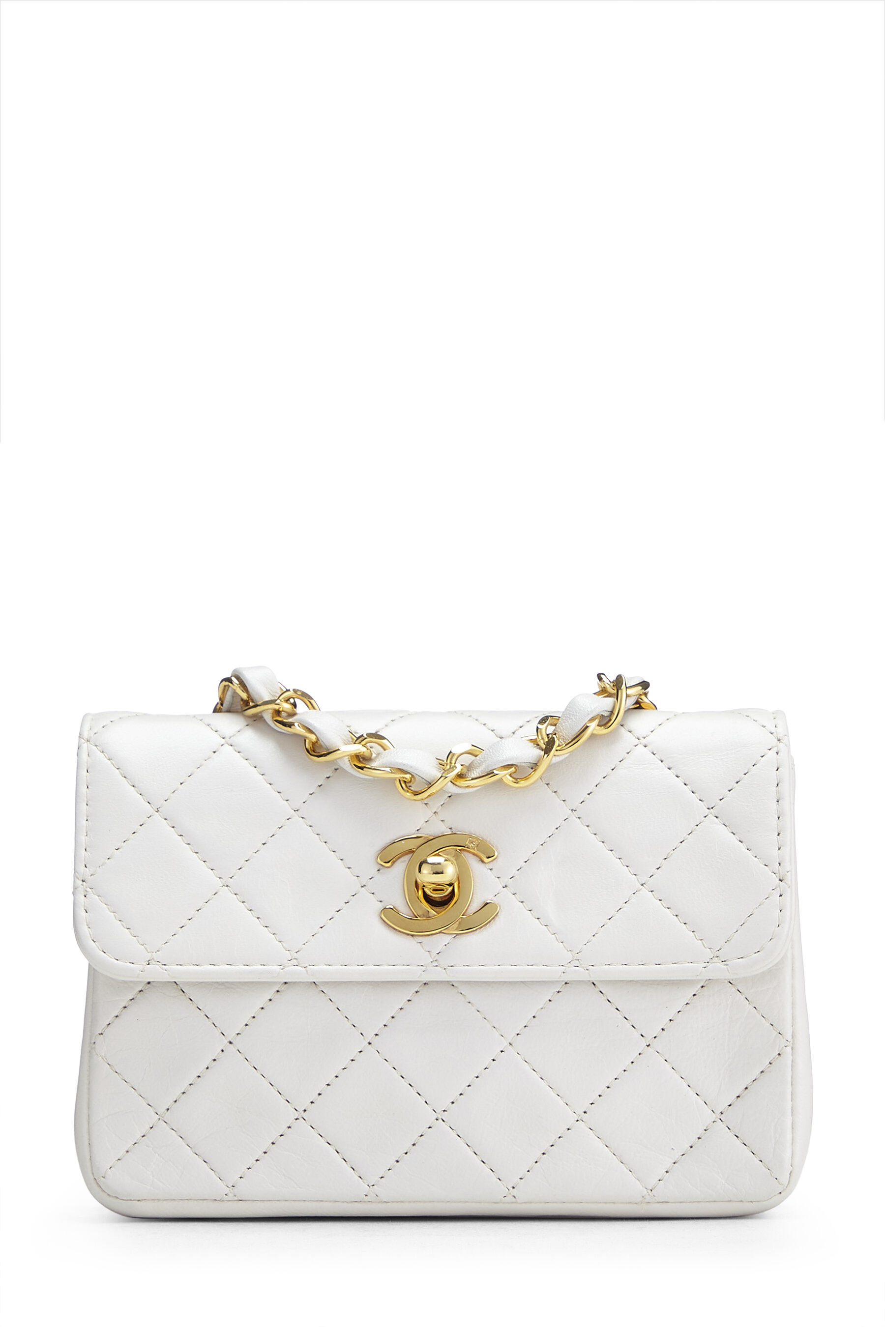 Chanel White Quilted Lambskin Half Flap Micro