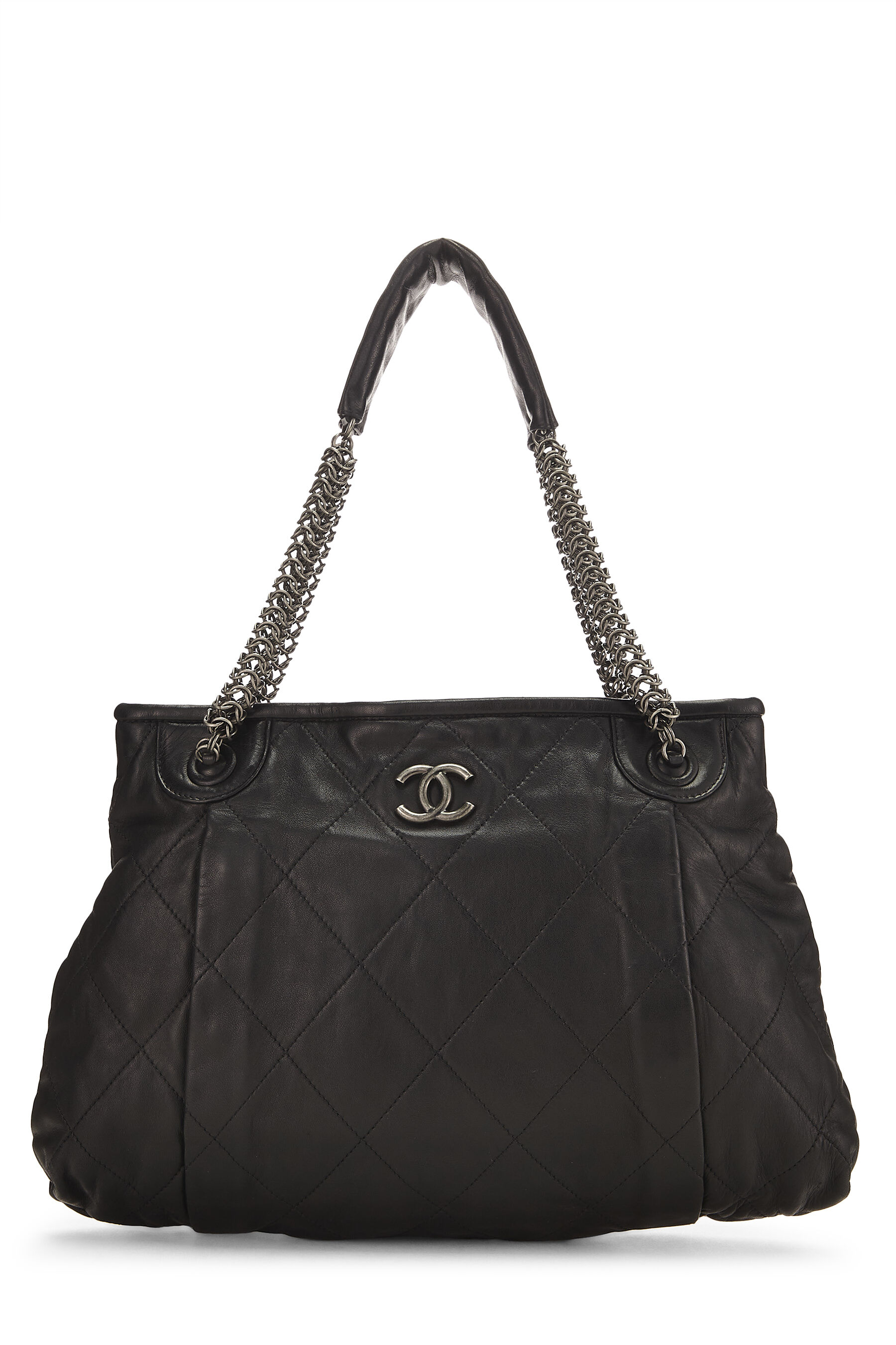 CHANEL Lambskin Large Shopping Chain Tote Black 1312770