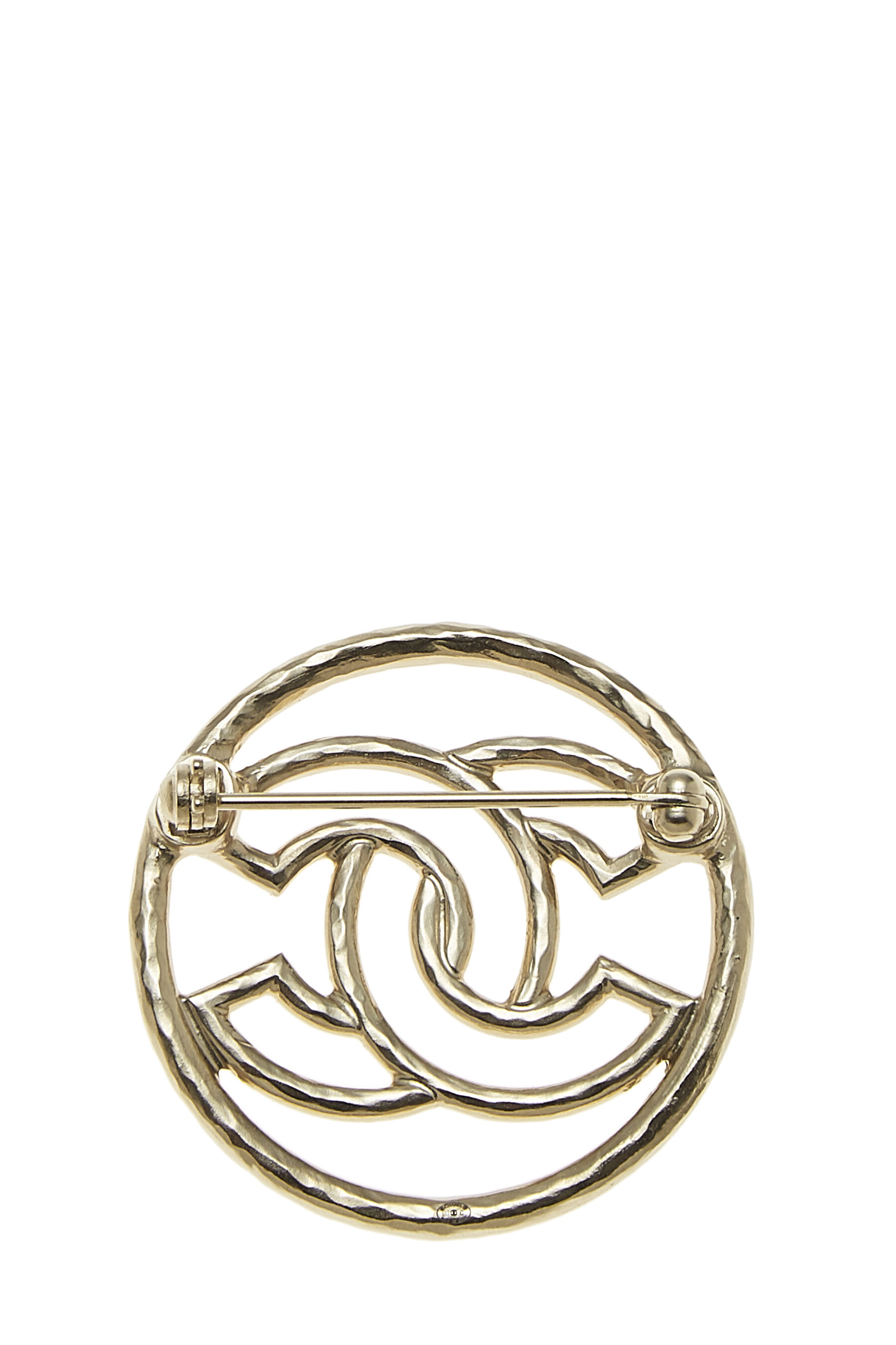 CHANEL GOLD CHANEL CC LOGO WHITE CRYSTALS CHARMS BROOCH PIN