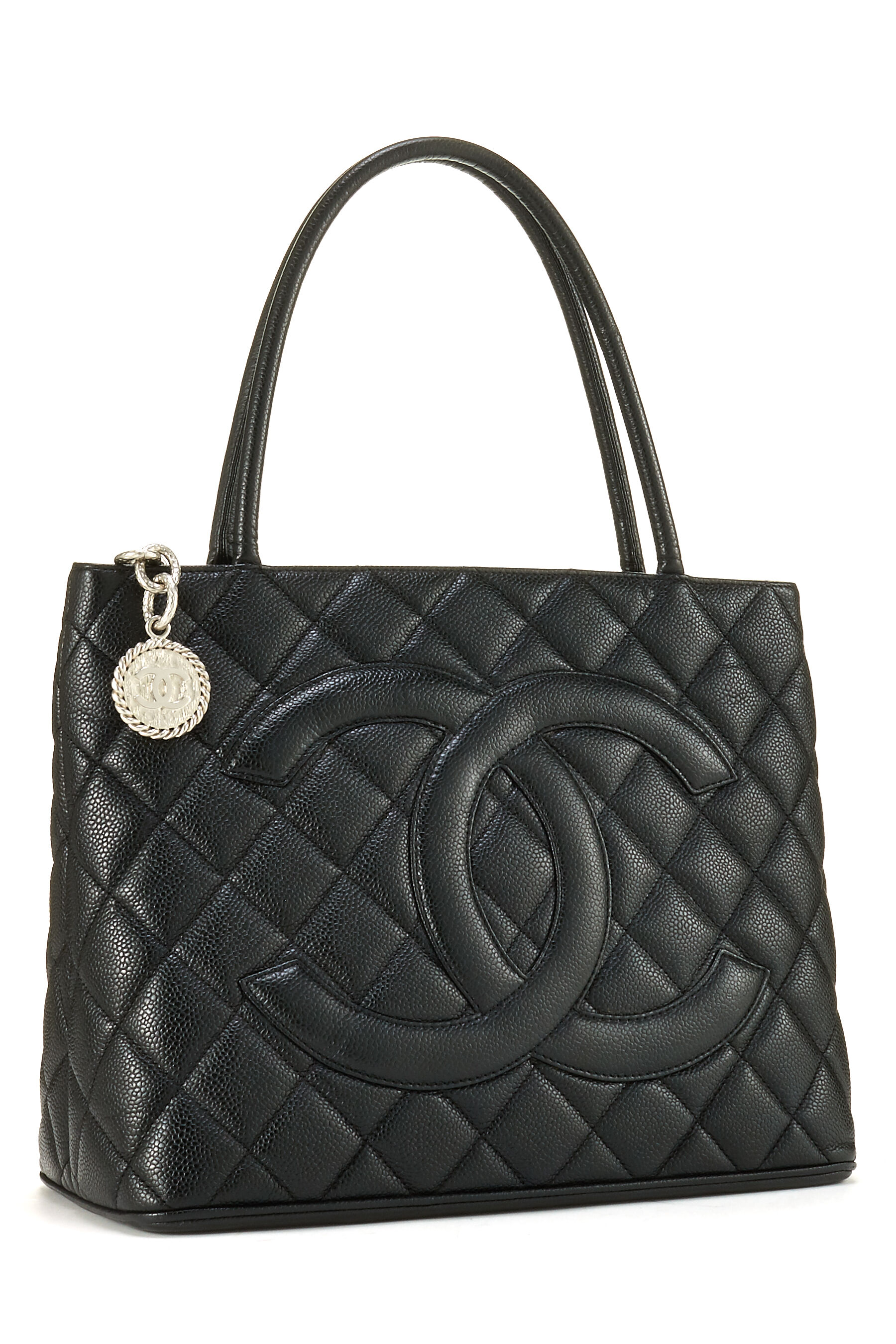 Chanel Black Quilted Caviar Medallion Tote