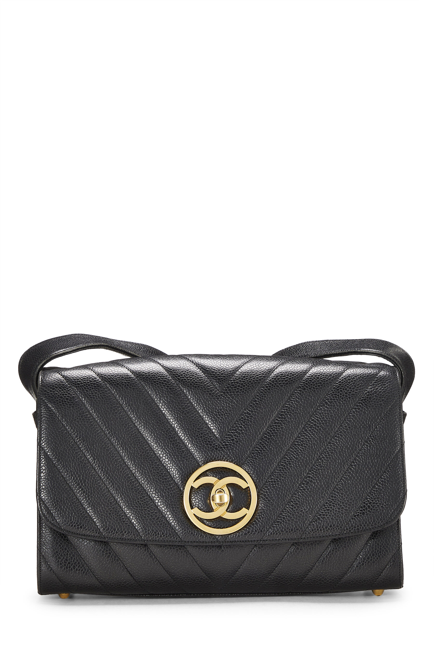 Chanel Black Caviar Chevron Envelope Flap Bag