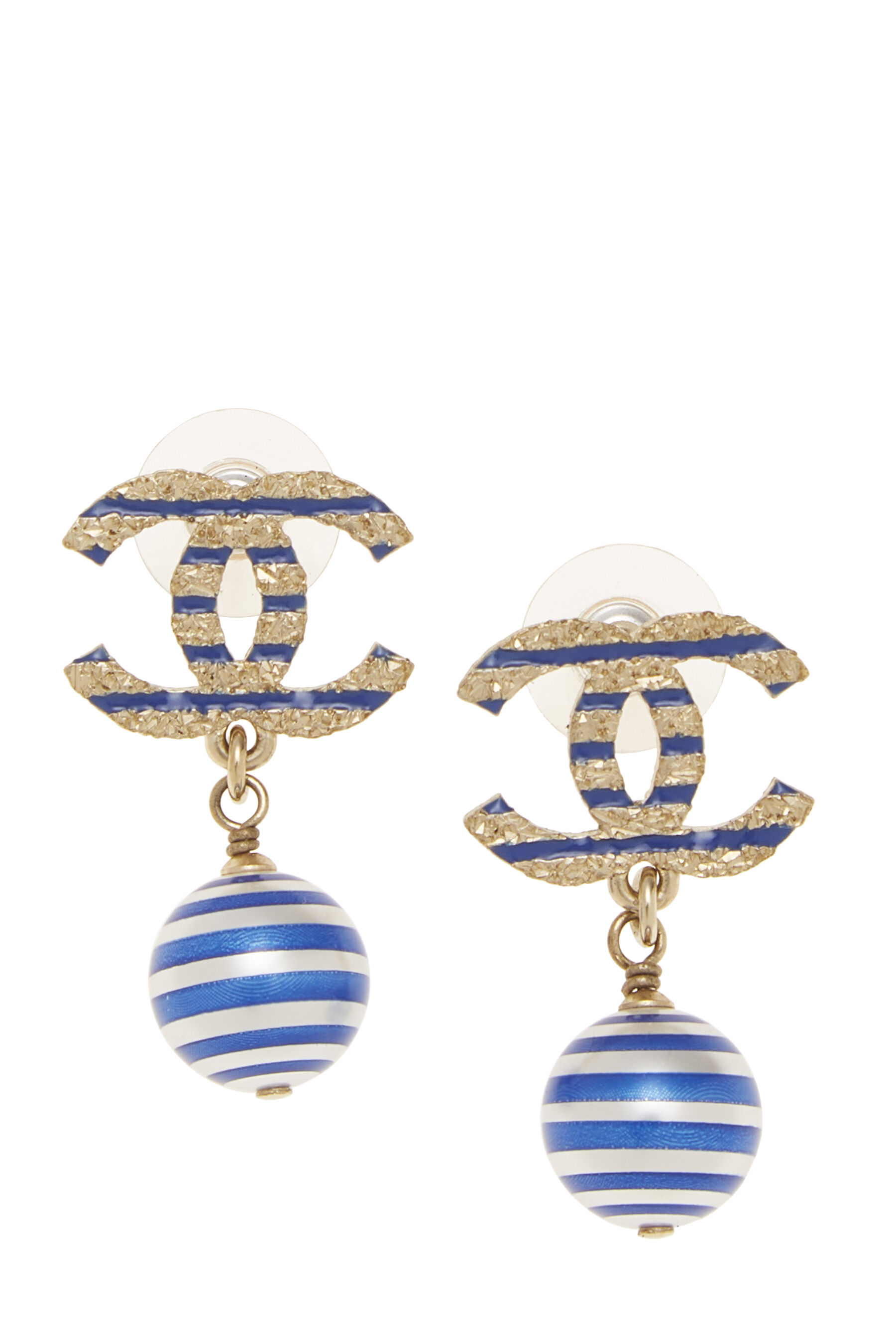 Chanel - Gold & Faux Pearl 'CC' Dangle Earrings