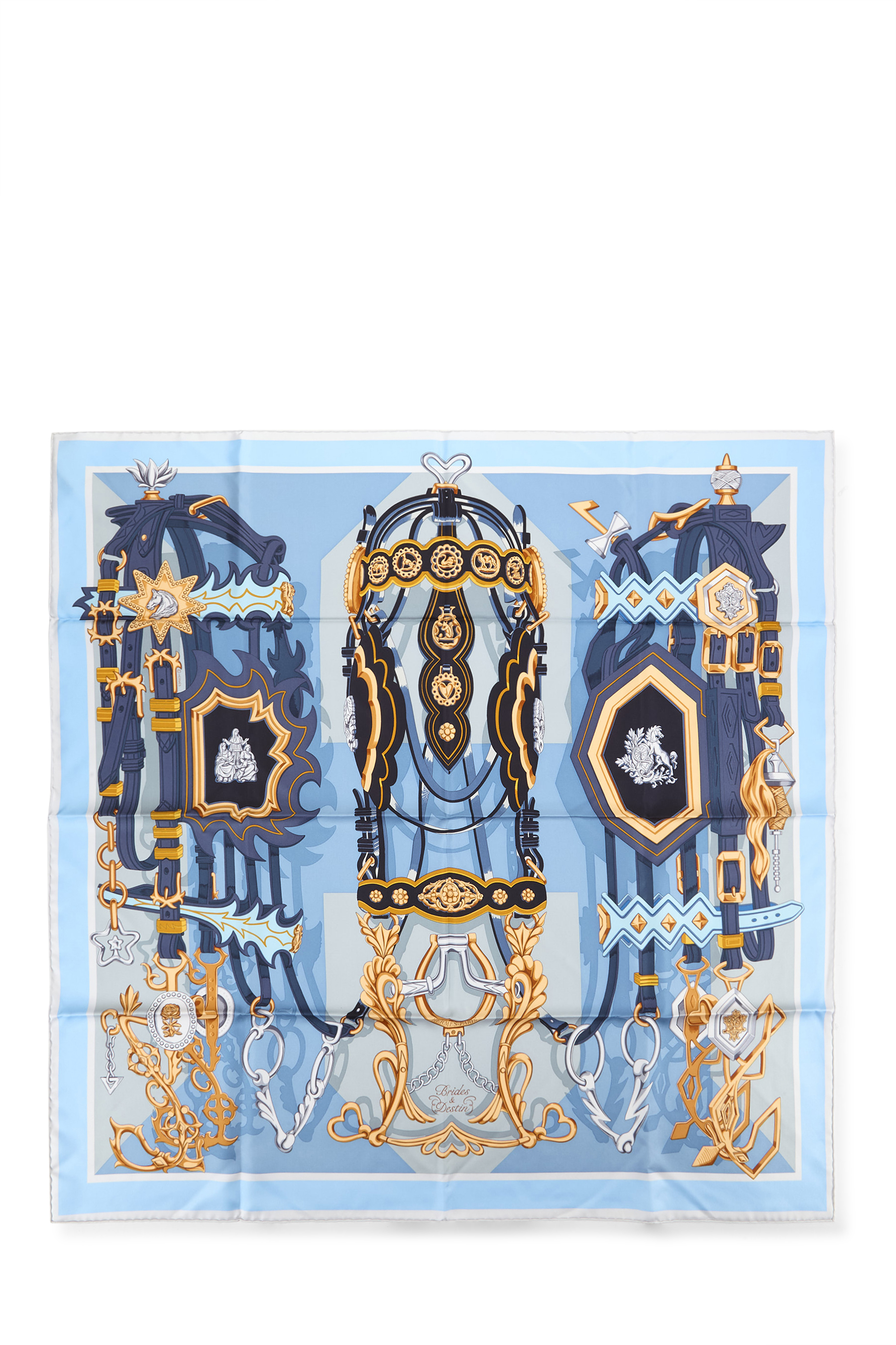 Pre-Owned Blue & Multicolor 'Brides et Destin' Silk Scarf 90