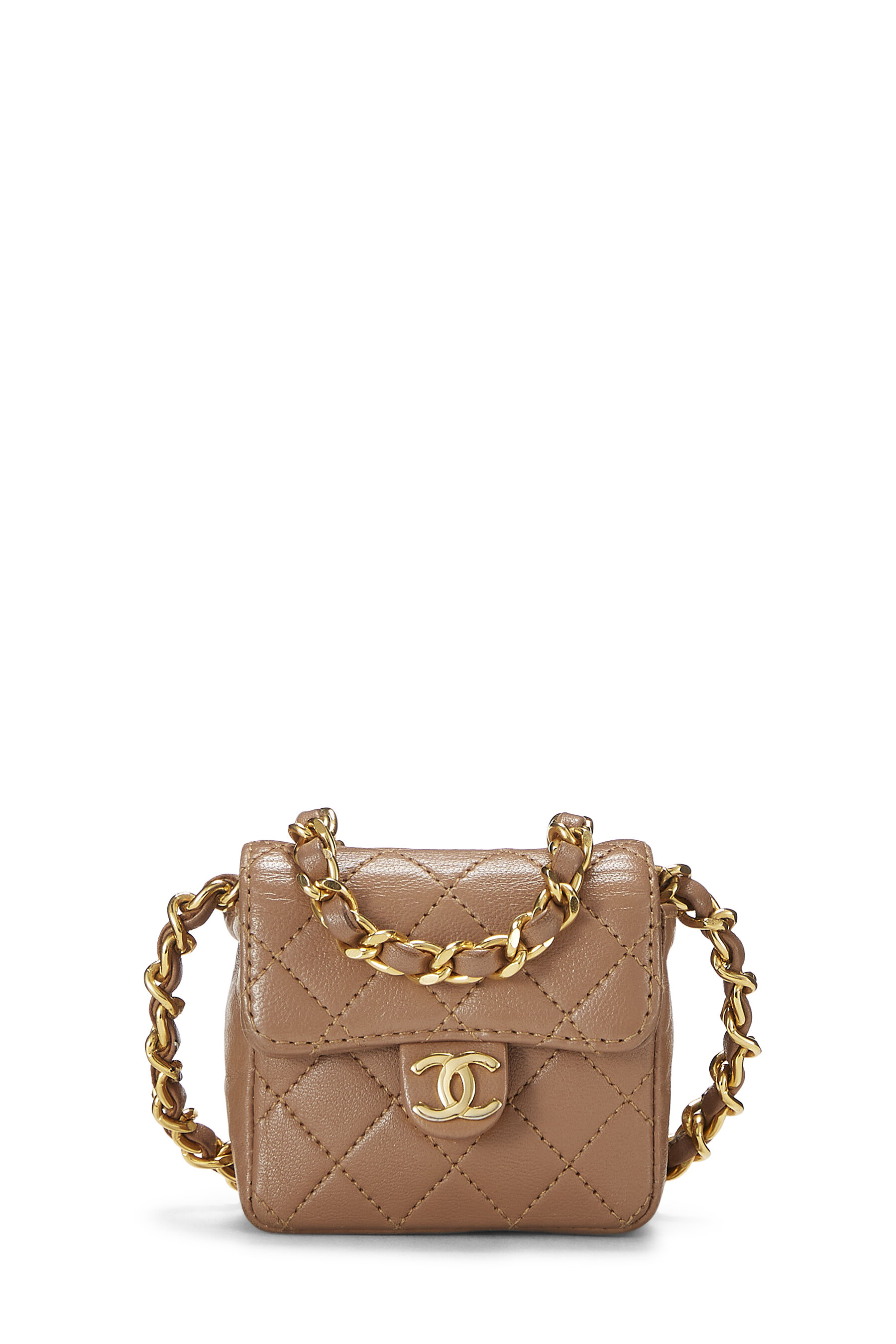 Chanel - Beige Quilted Lambskin Half Flap Micro