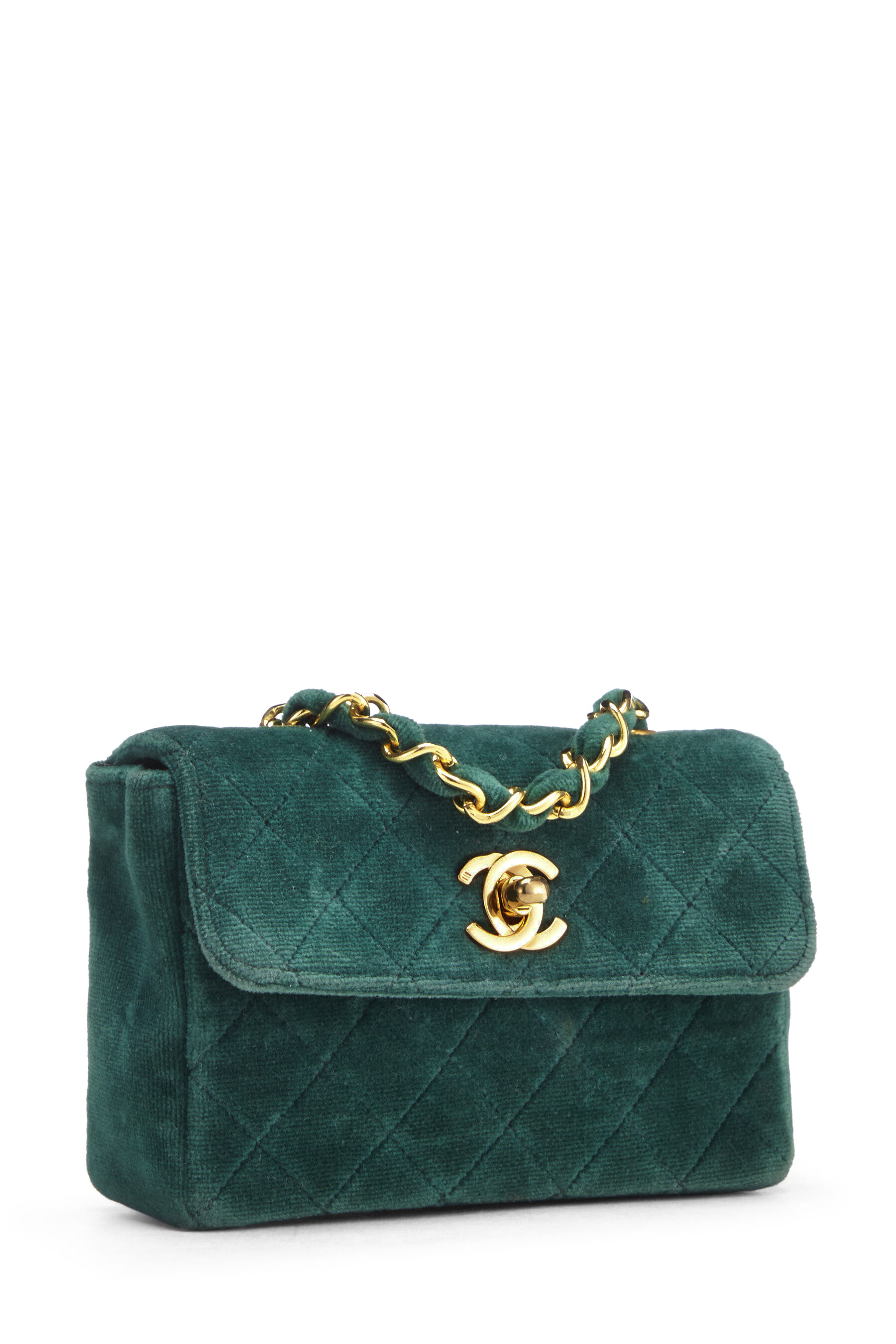 Chanel - Green Quilted Velvet Half Flap Micro