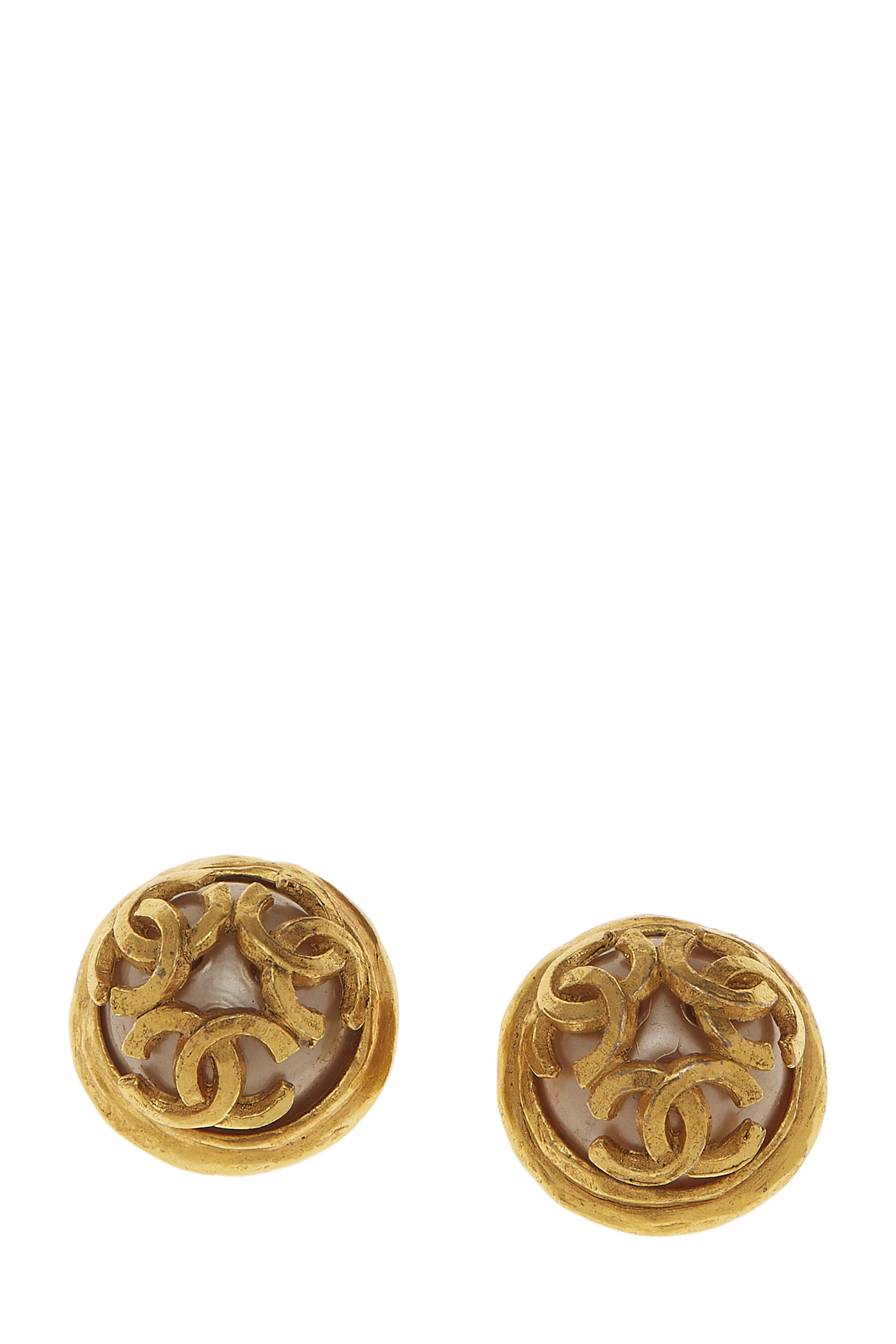 Chanel - Gold & Faux Pearl 3 'CC' Earrings