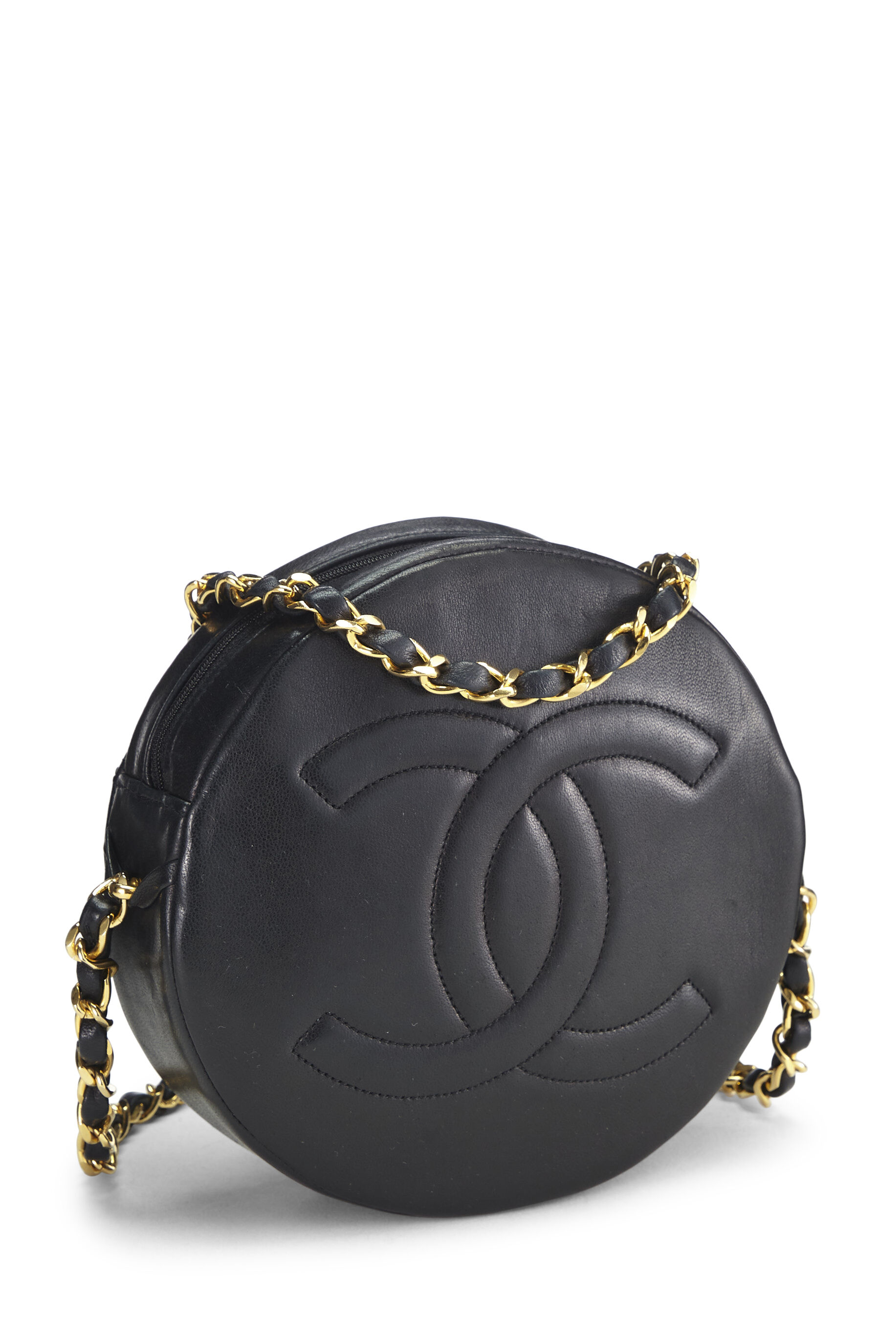 Chanel - Black Lambskin Round Shoulder Bag Mini