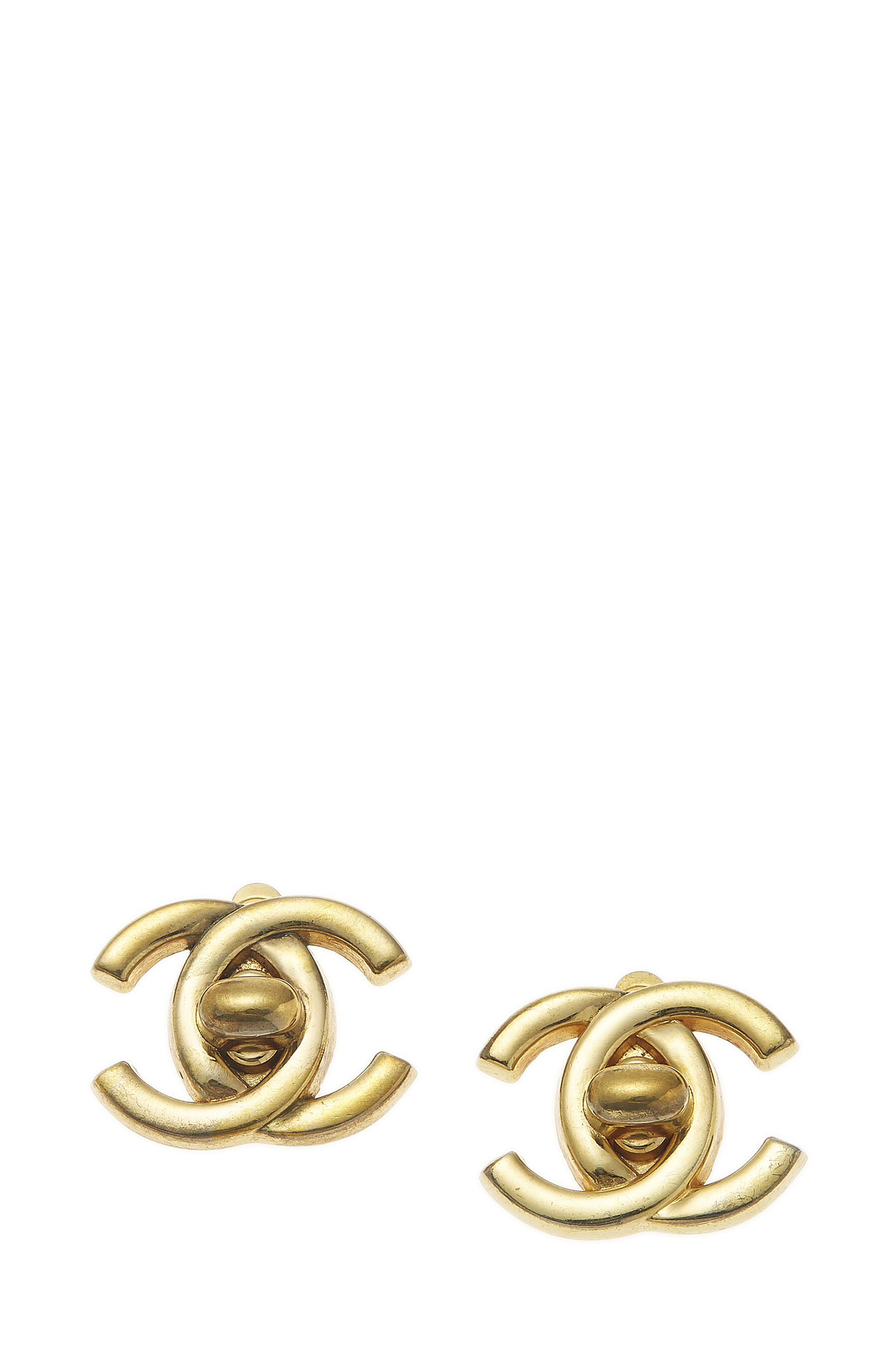 Chanel - Gold 'CC' Turnlock Earrings Medium