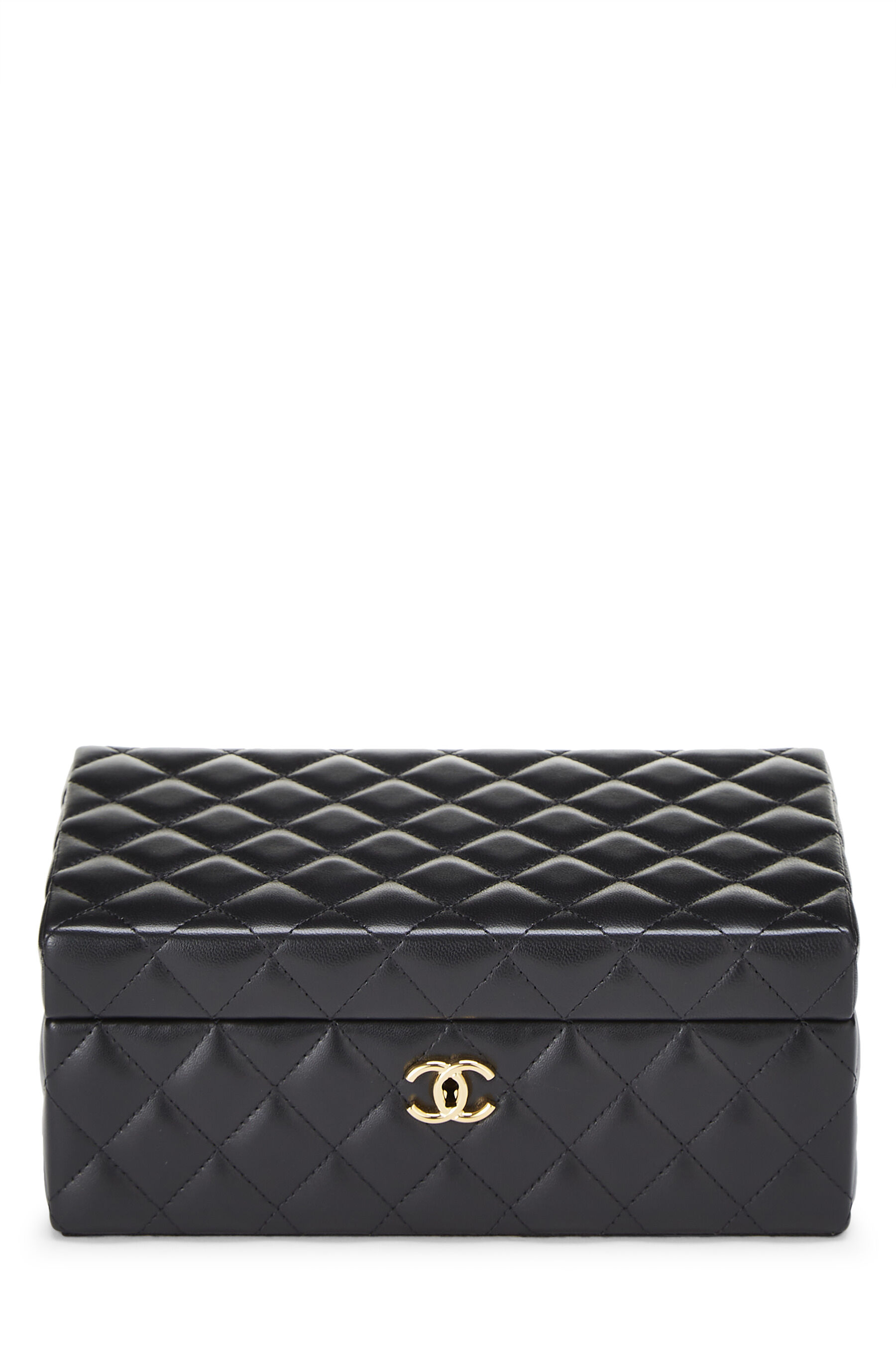 Chanel Black Lambskin Leather Quilted Jewelry Case Travel Bag