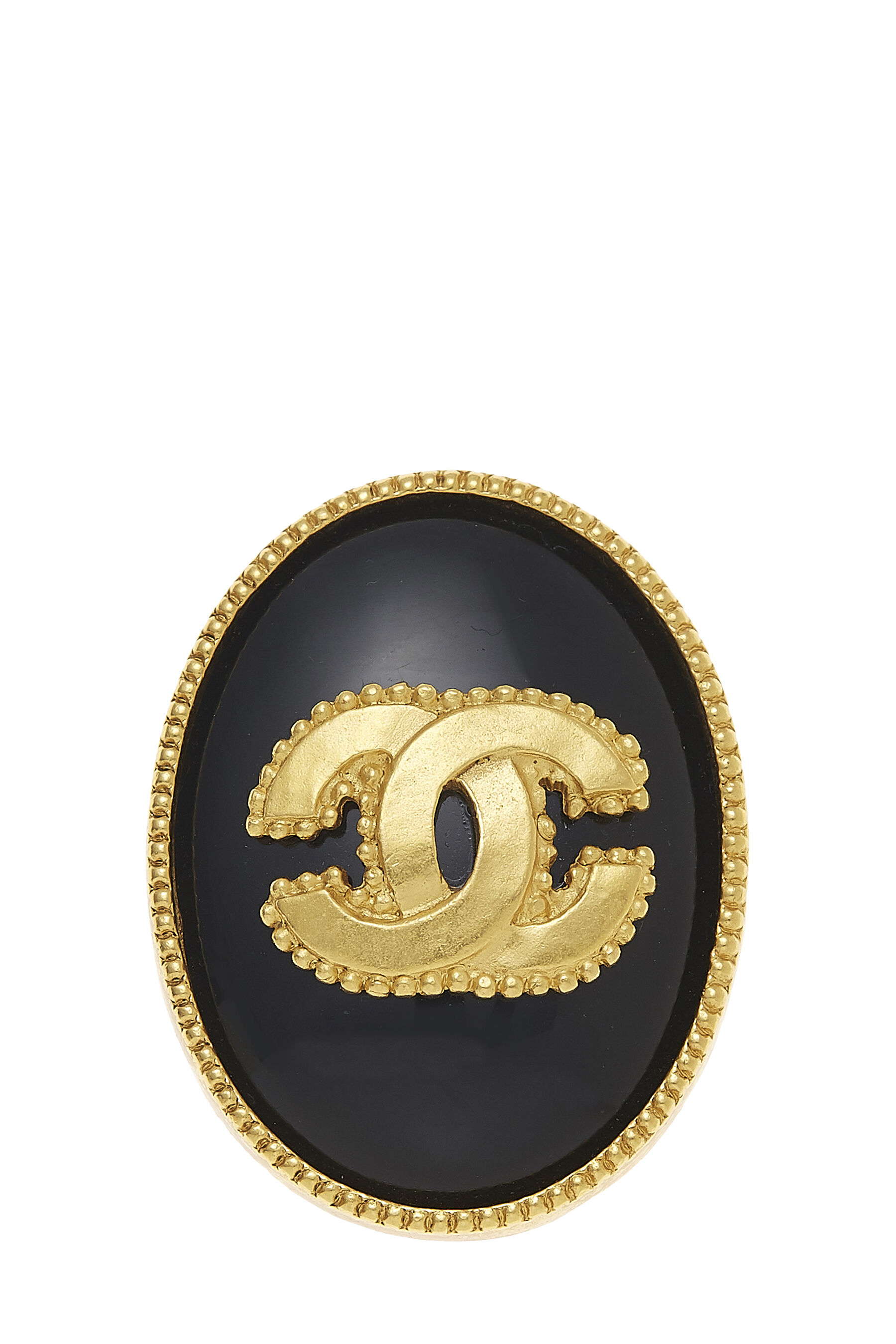 Chanel Vintage Gold Plated CC Black Enamel Top Jacket Pin