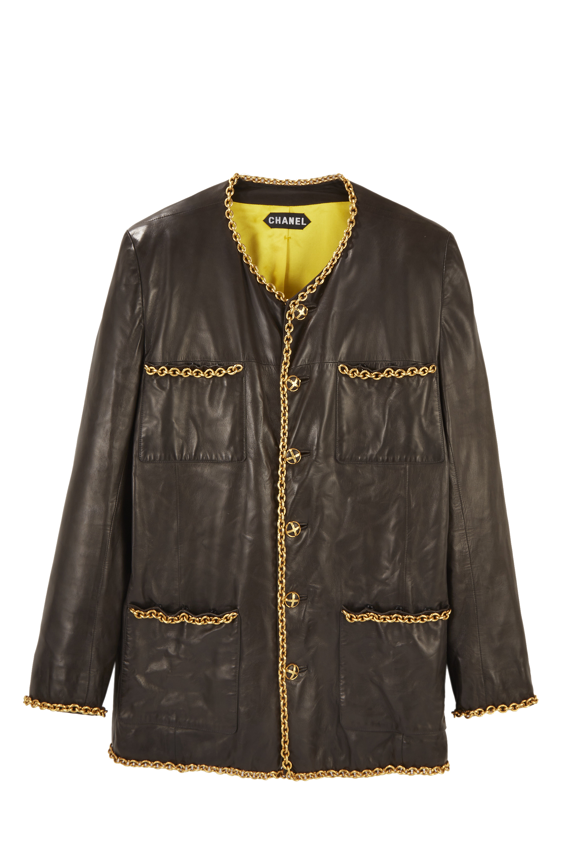 Chanel - André Leon Talley Black Lambskin Leather Chain-Trimmed Couture Jacket