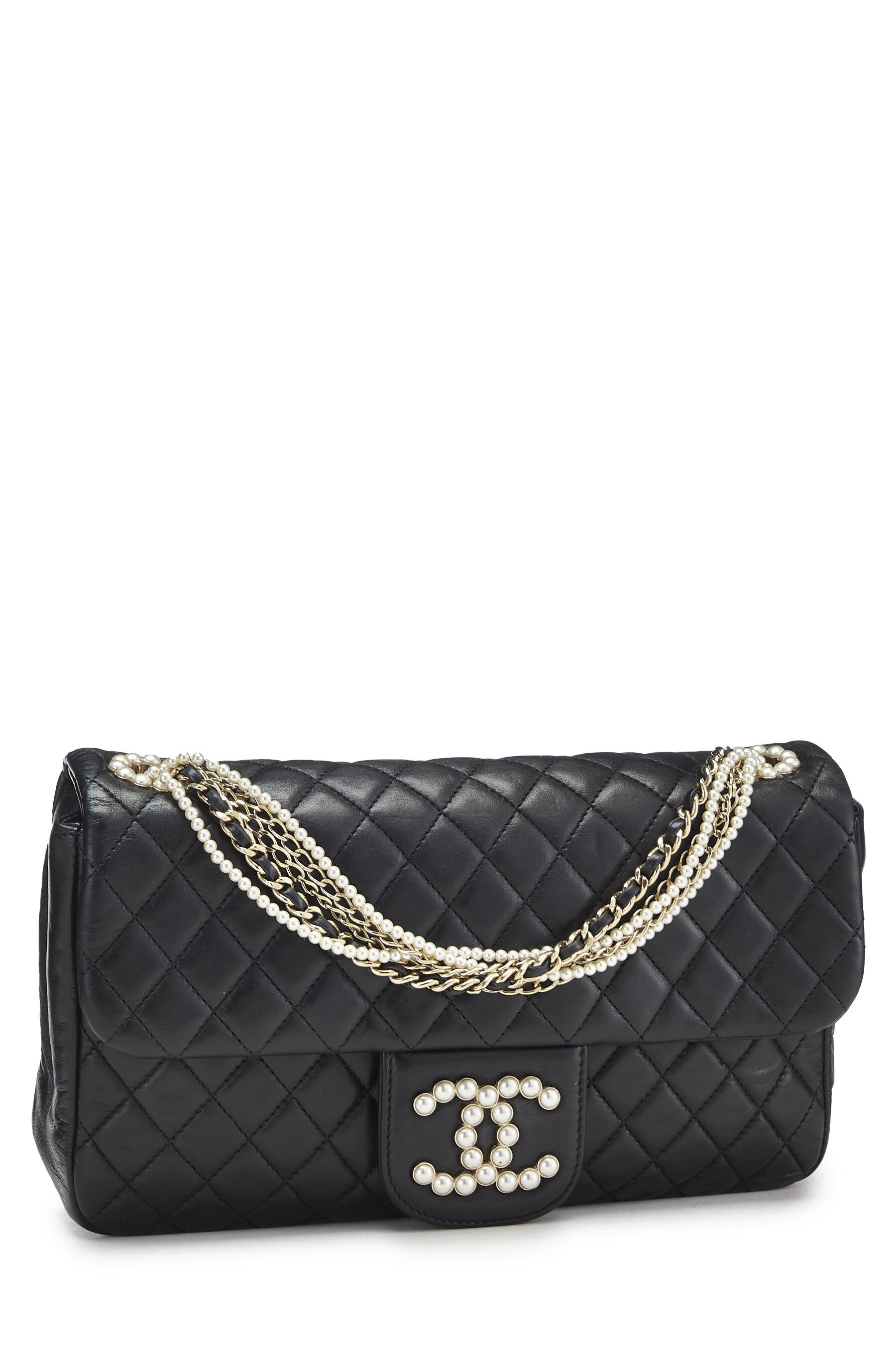 Chanel Classic Double Flap Quilted Lambskin Silvertone Medium Black  US