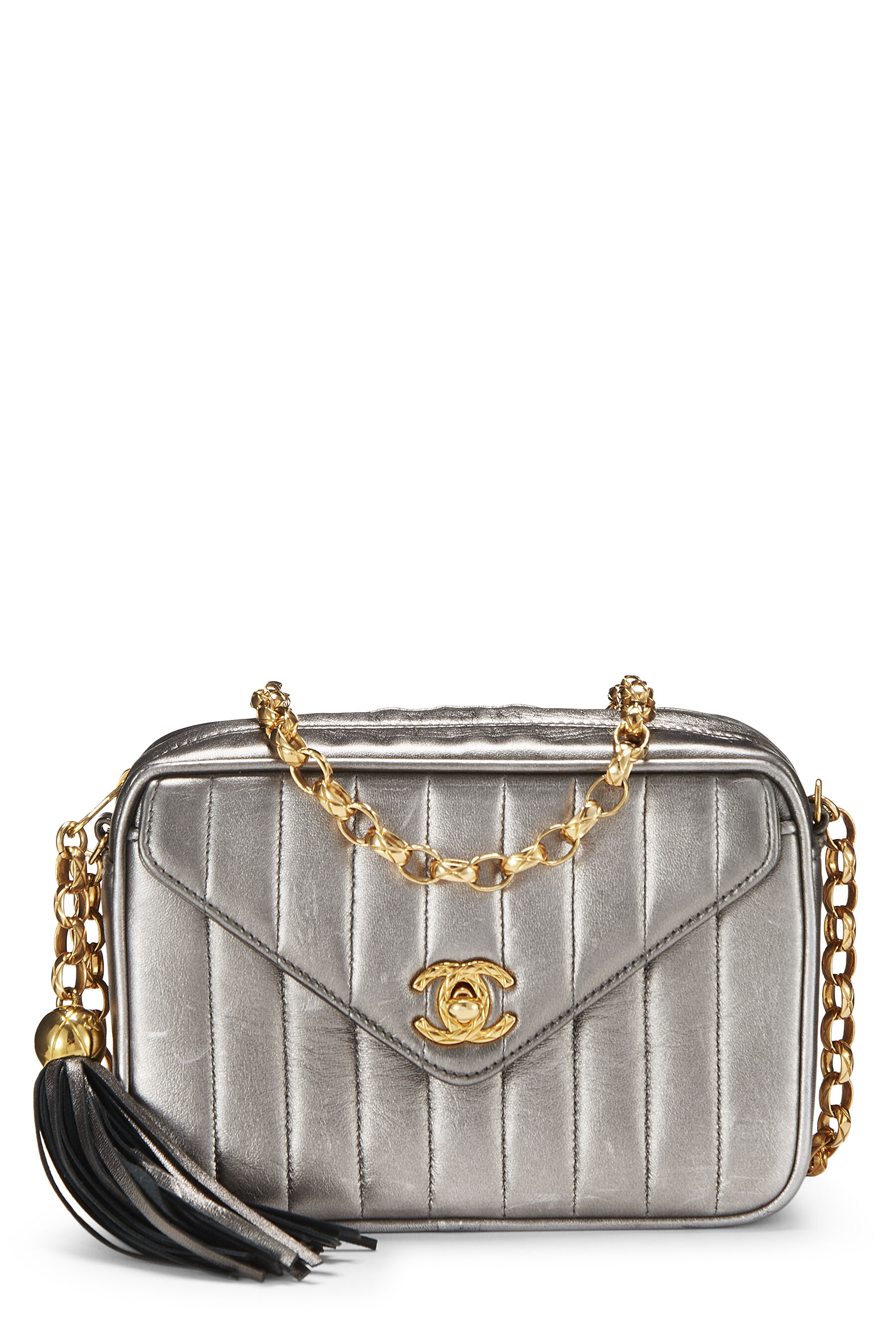 Chanel - Silver Quilted Lambskin Envelope Camera Bag Mini