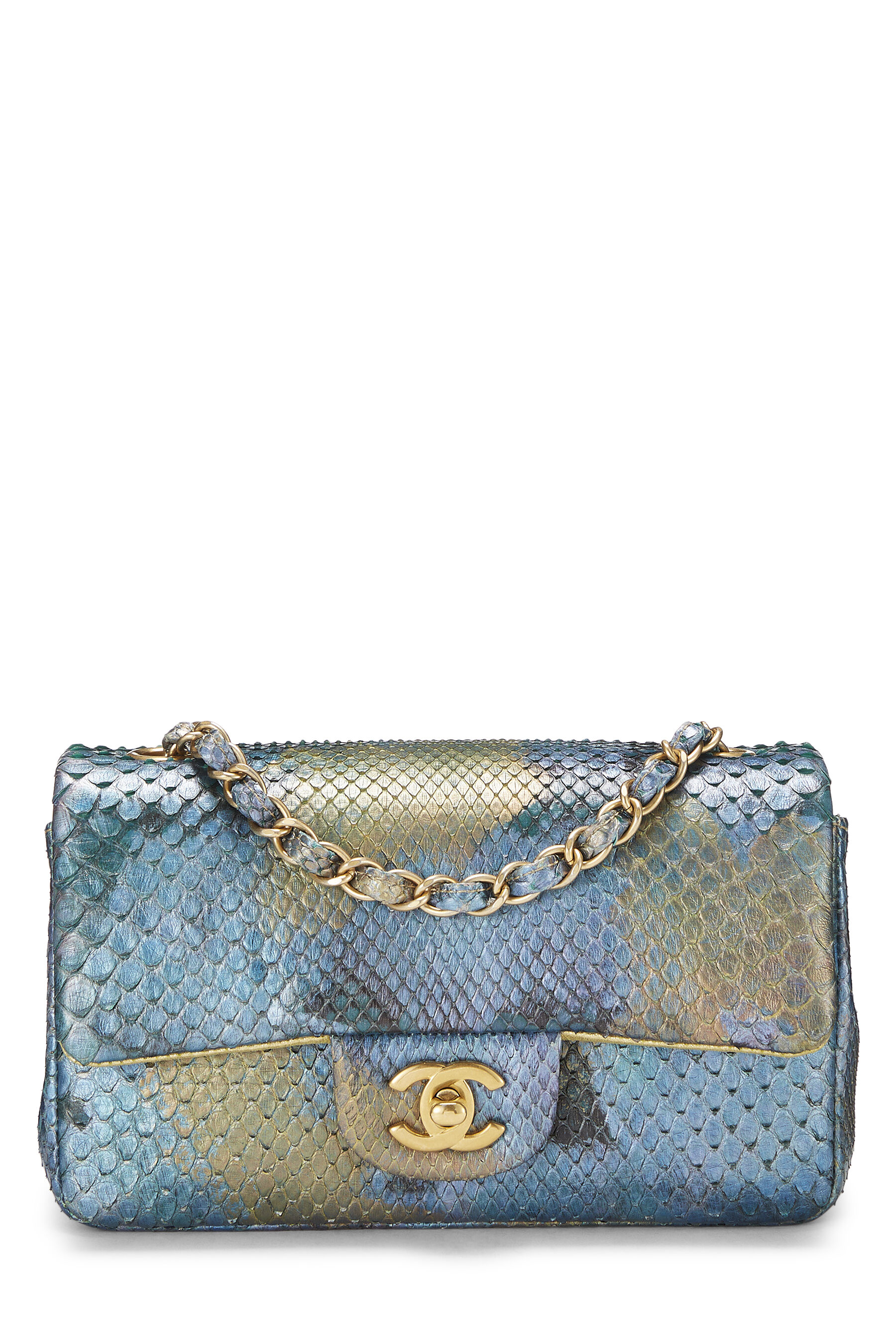 Chanel - Iridescent Blue Python 'CC' Rectangular Flap Bag Small