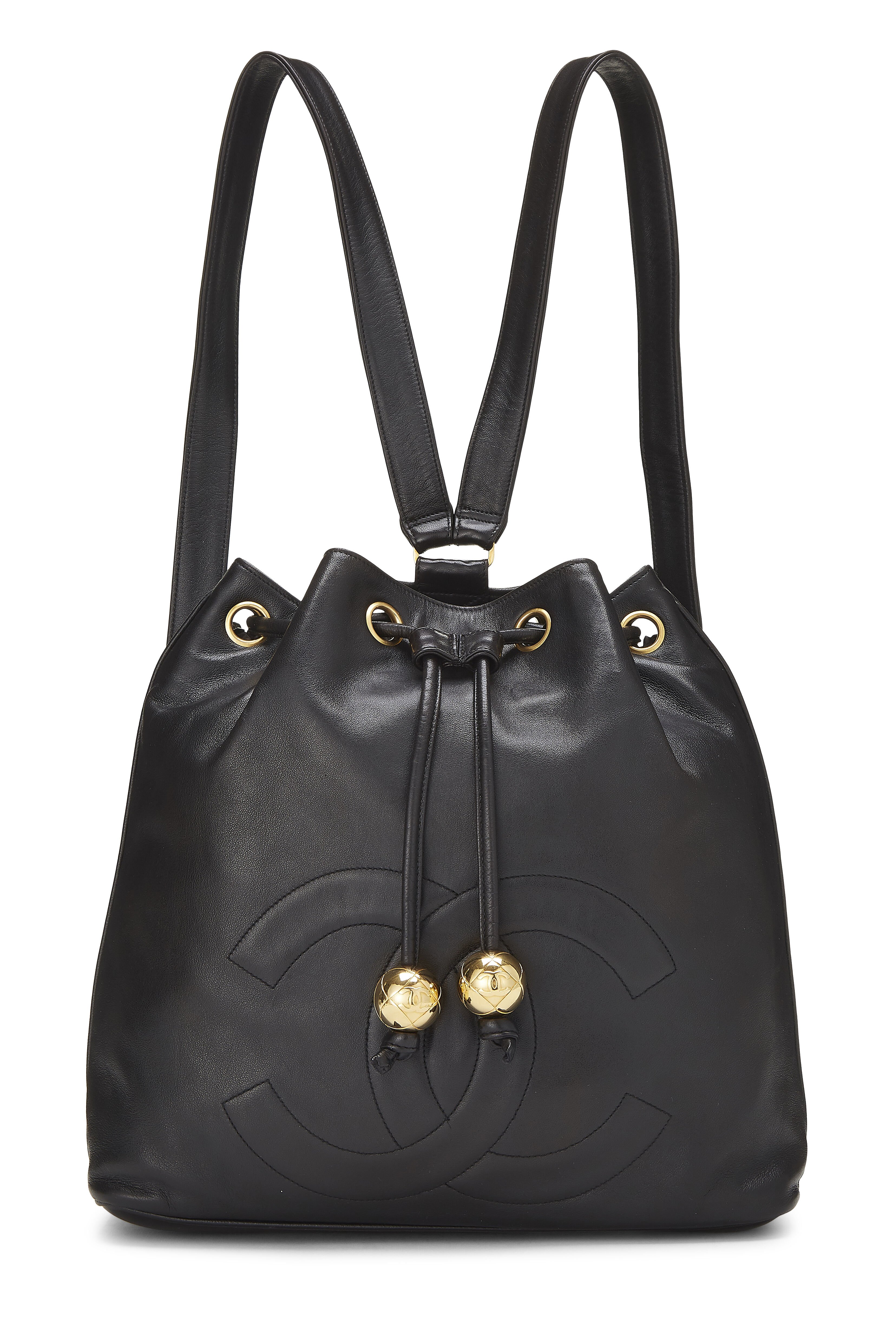 Pre-owned Chanel Black Lambskin Bucket Backpack Medium