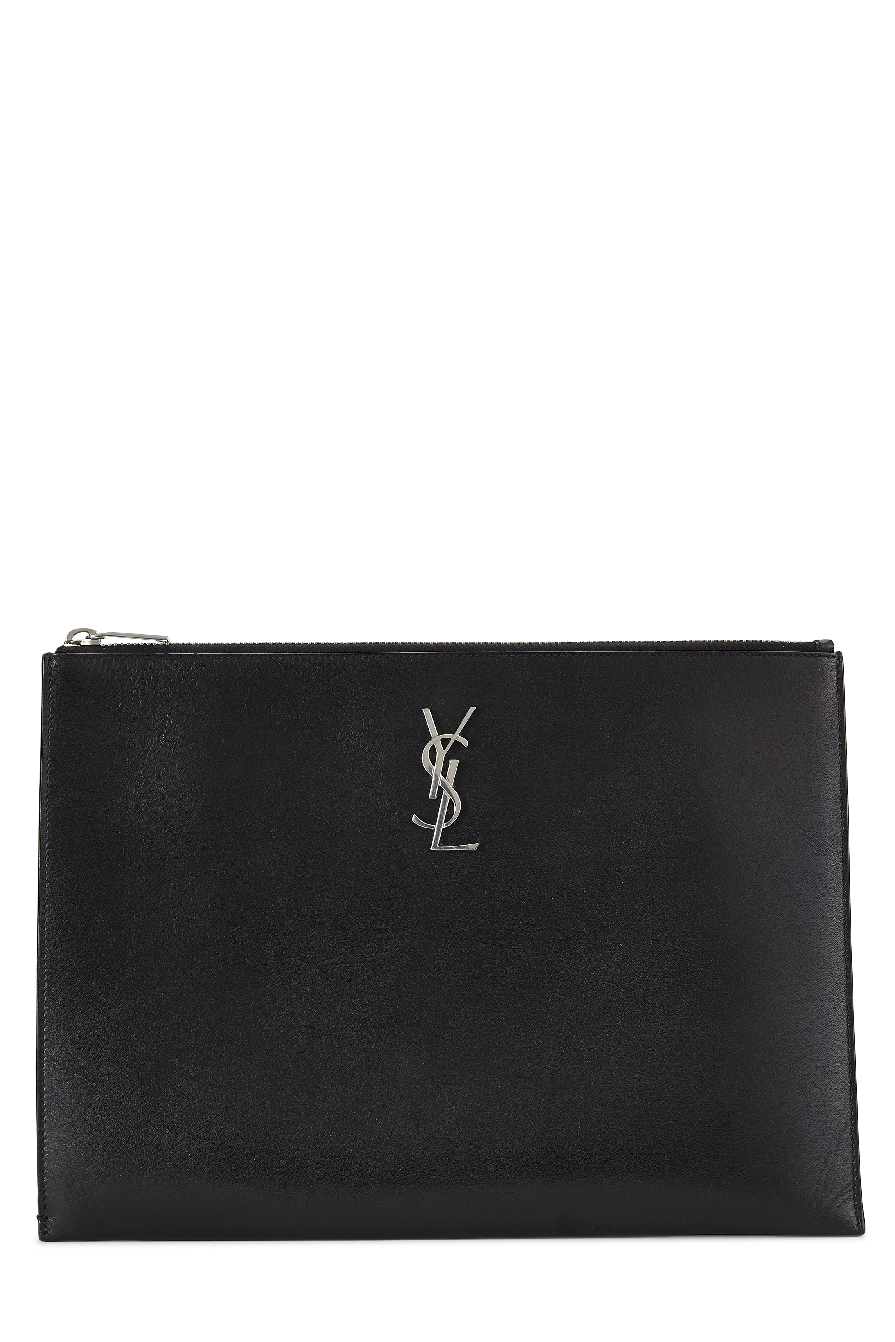 Black Calfskin Leather Zip Pouch