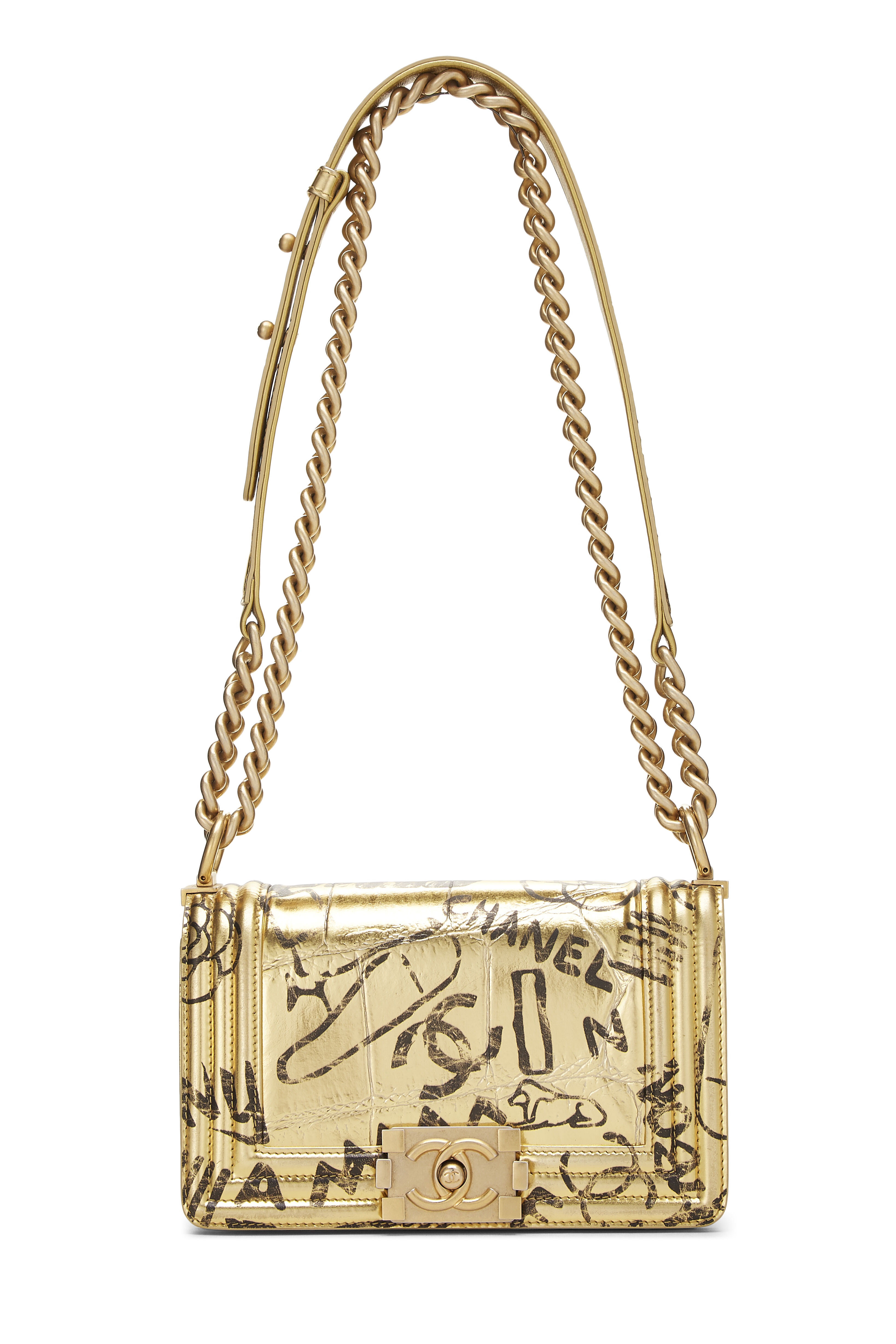 Chanel - Paris-New York Gold Embossed Graffiti Boy Bag Small