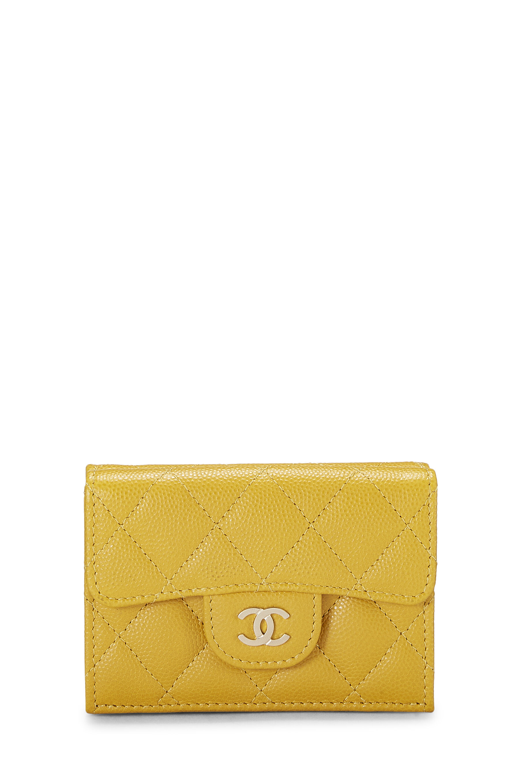 CHANEL Caviar Quilted Compact Flap Wallet Yellow 1169263